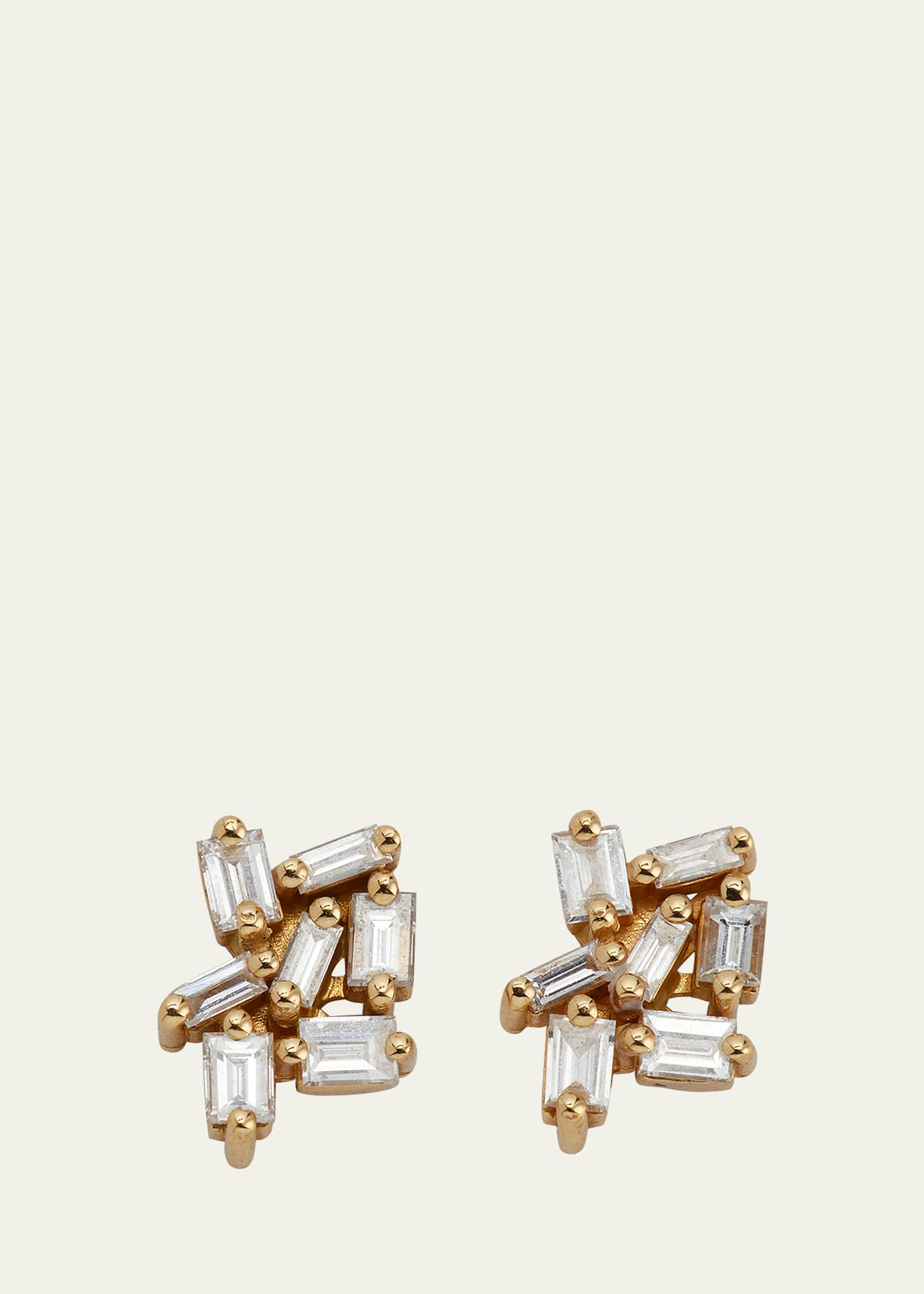 Suzanne Kalan Small White Baguette Diamond Cluster Earrings In 18k Gold In Rose/gold