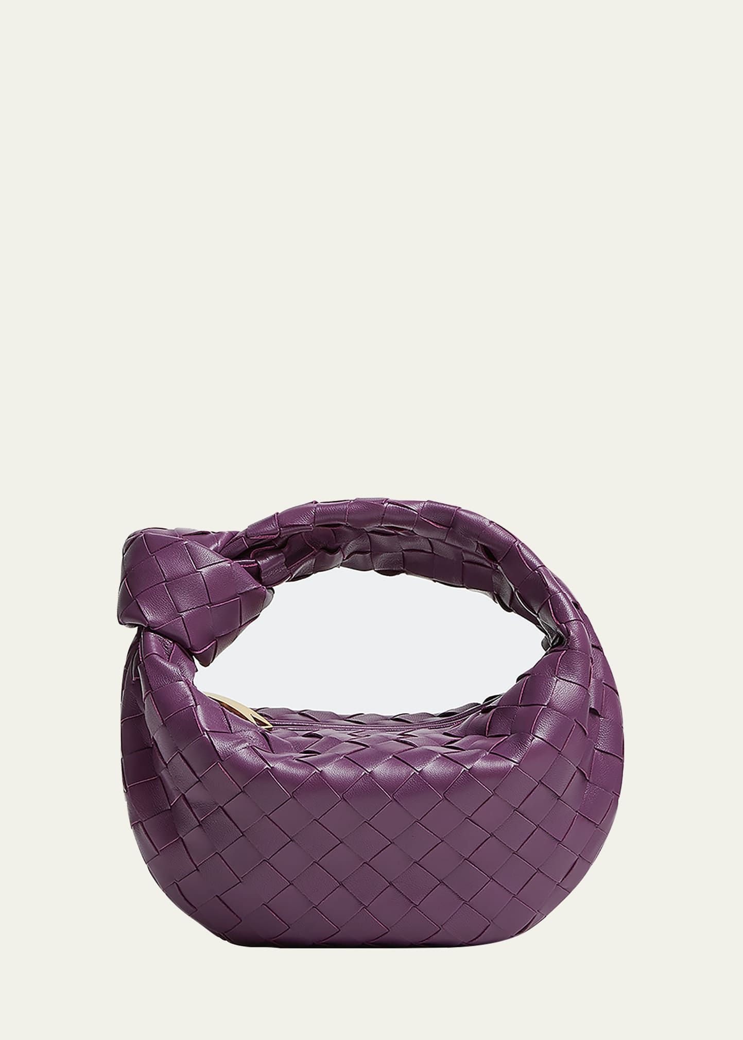 Bottega Veneta Jodie Mini Intrecciato Knot Hobo Bag In Eggplant/gold