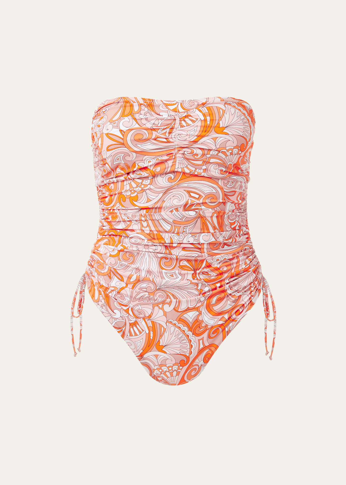 Shop Melissa Odabash Sydney Solid Ruched Bandeau Swimsuit In Mirage Orange