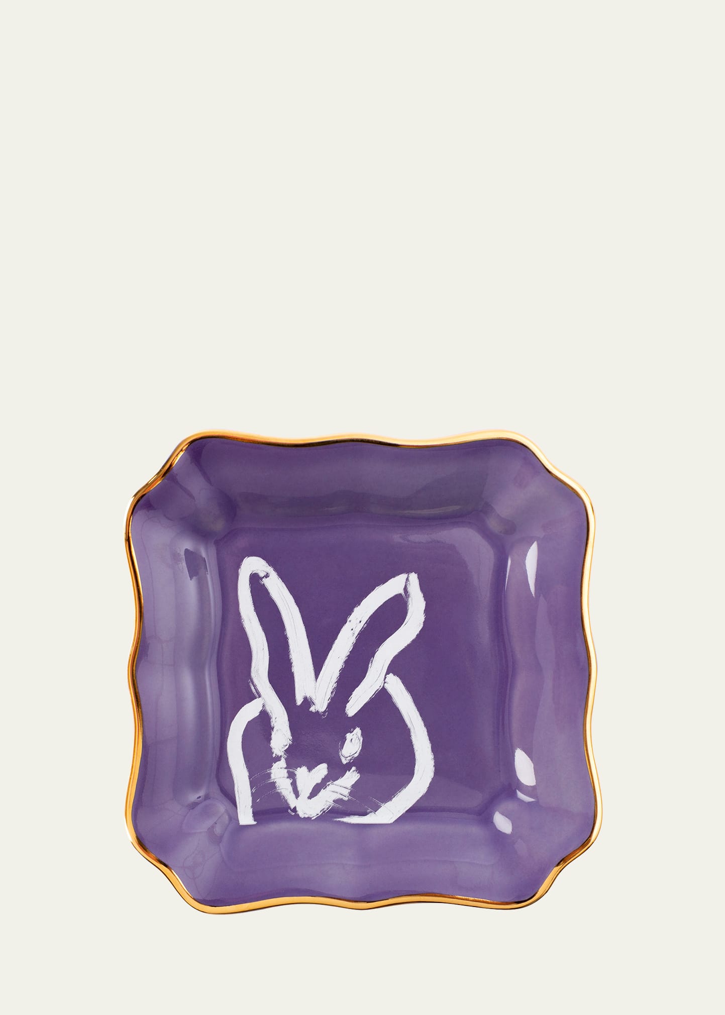 Hunt Slonem Bunny Portrait Plate With Gold Rim - Purple In Purple