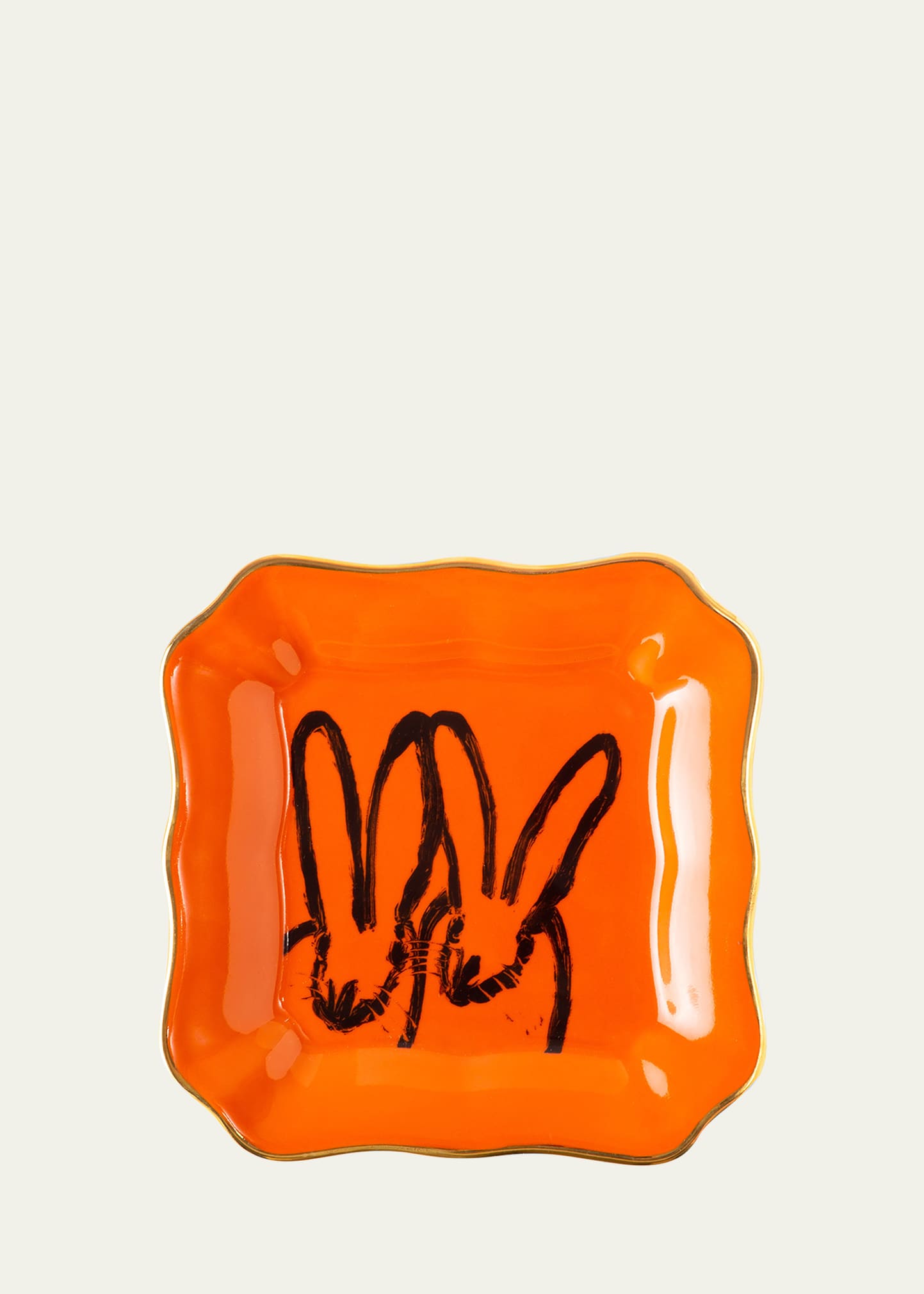 Hunt Slonem Bunny Portrait Plate - Orange In Orange