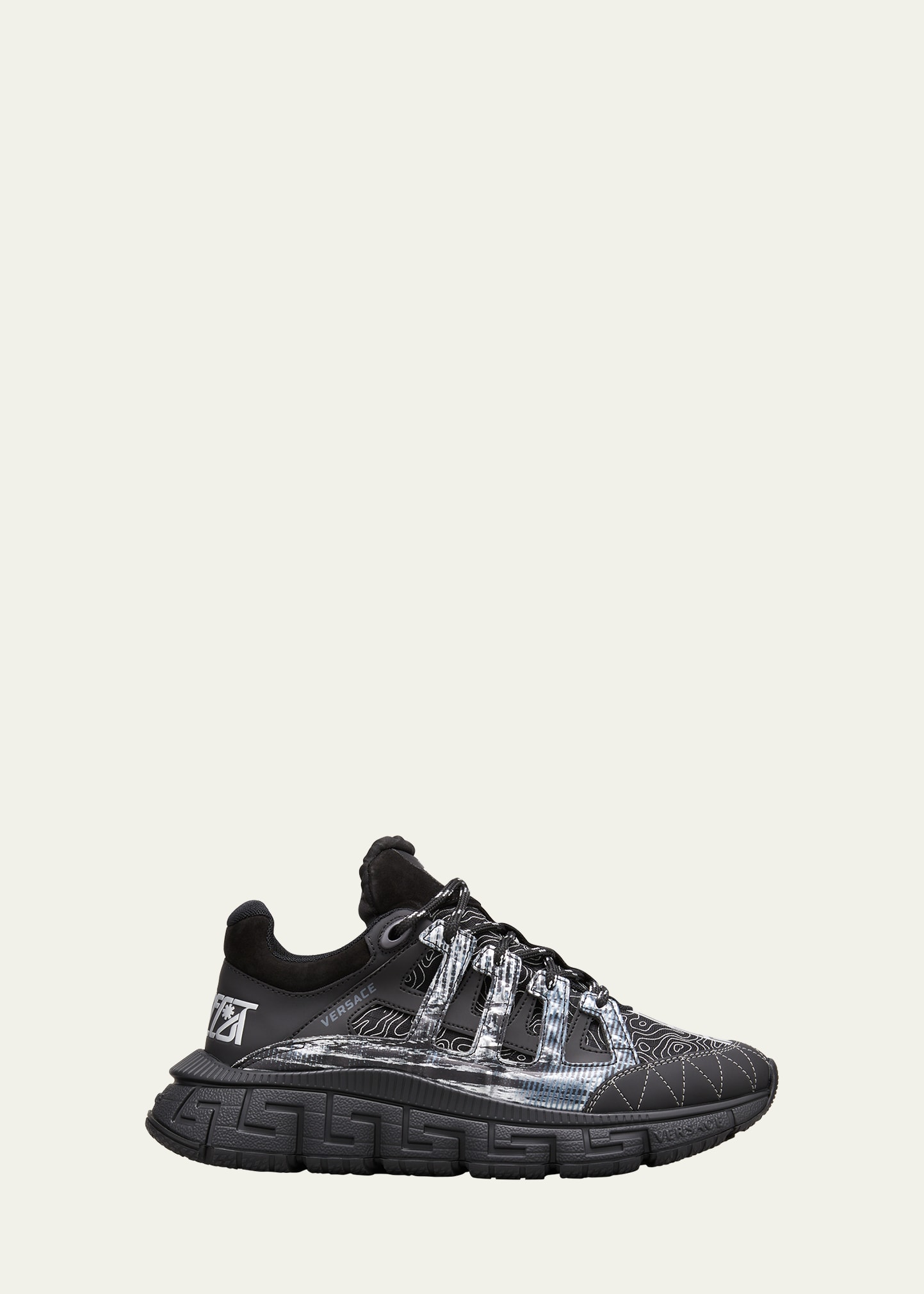 Shop Versace Men's Trigreca Sneakers In Black/silver