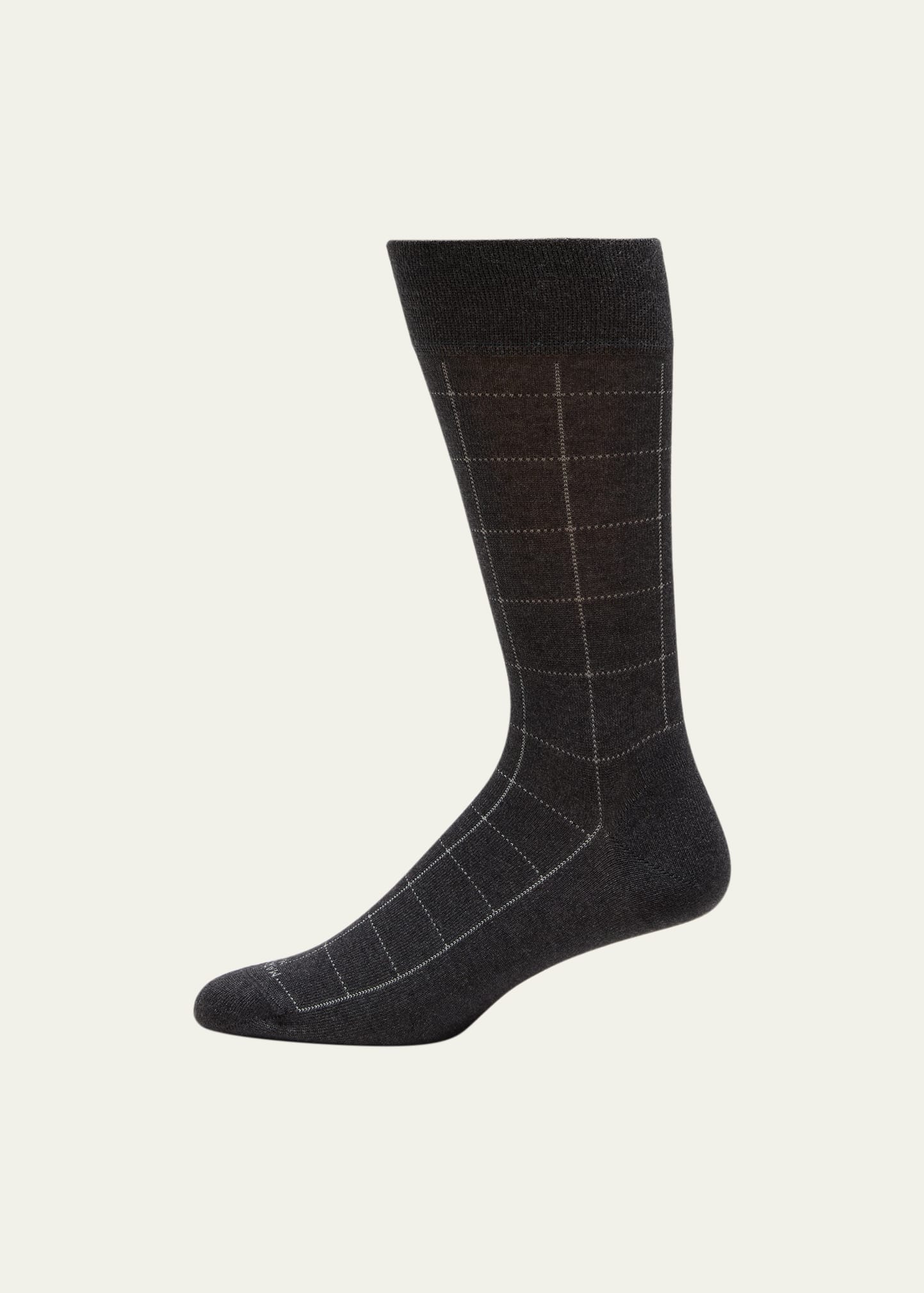 Shop Marcoliani Men's Windowpane Mid-calf Socks In 076 Asphalt