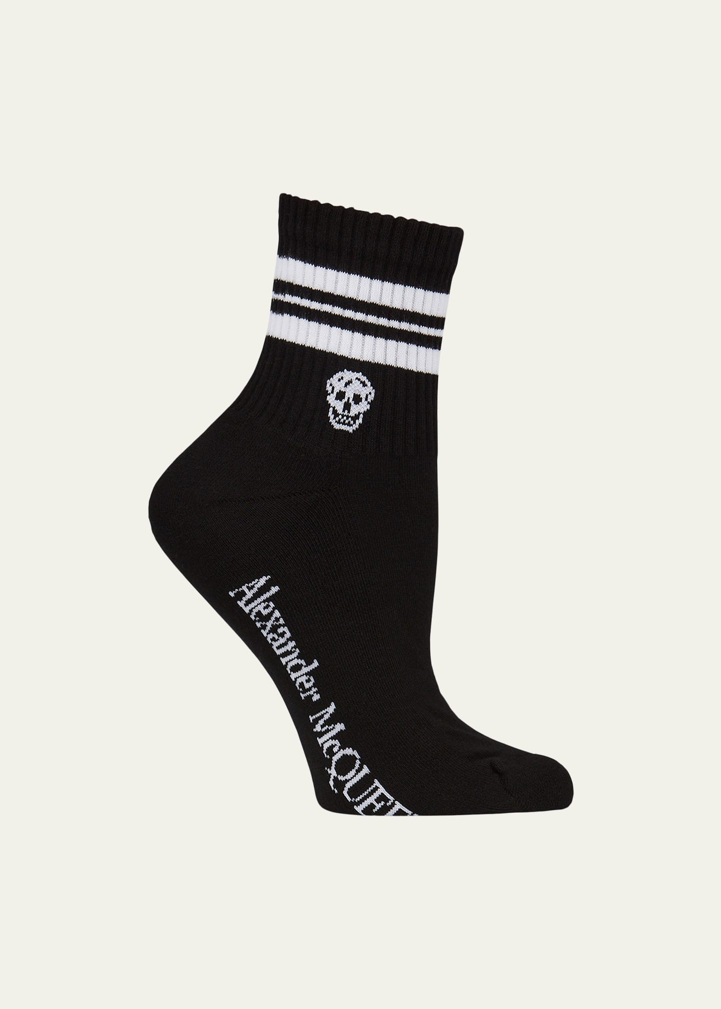 Shop Alexander Mcqueen Stripe & Skull Sport Socks In Black / White