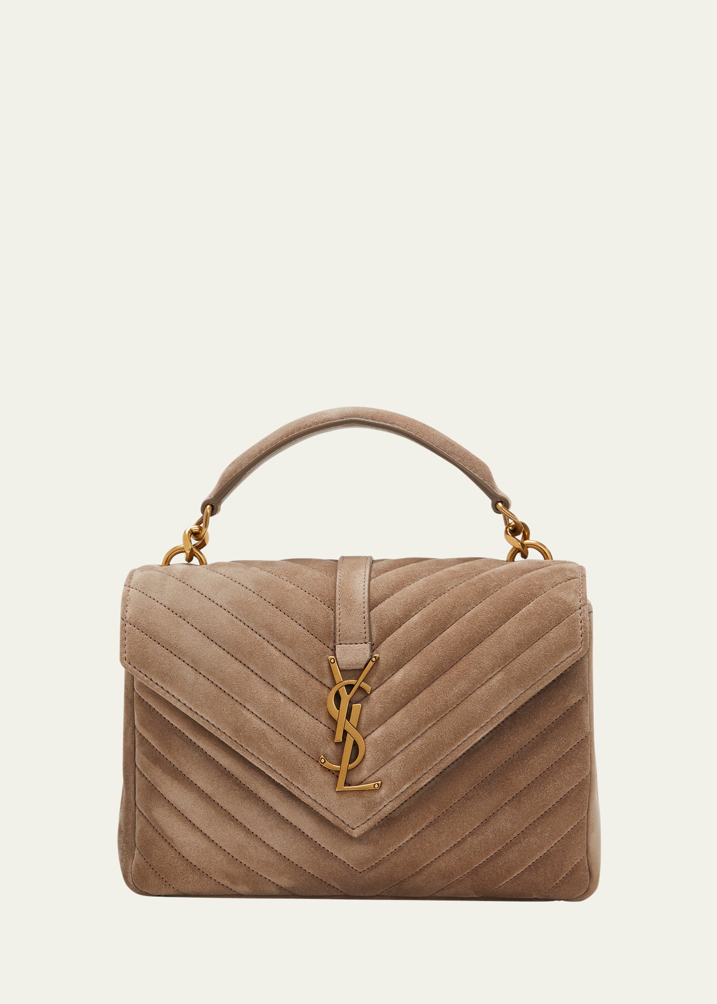 Saint Laurent College Medium Ysl Suede Top Handle Bag In Taupe