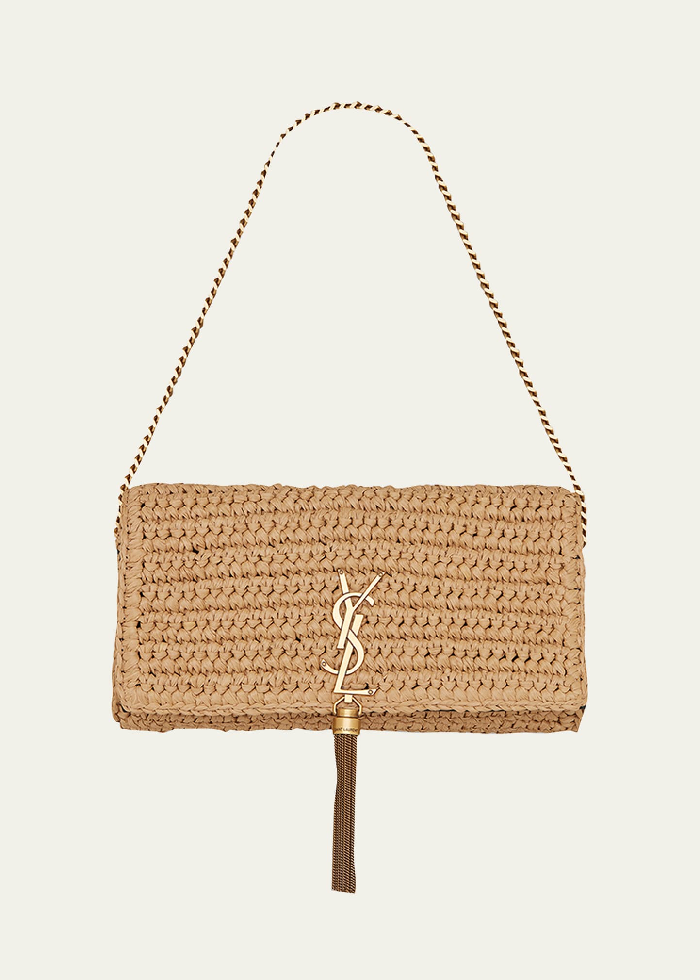 SAINT LAURENT KATE 99 YSL RAFFIA TASSEL SHOULDER BAG