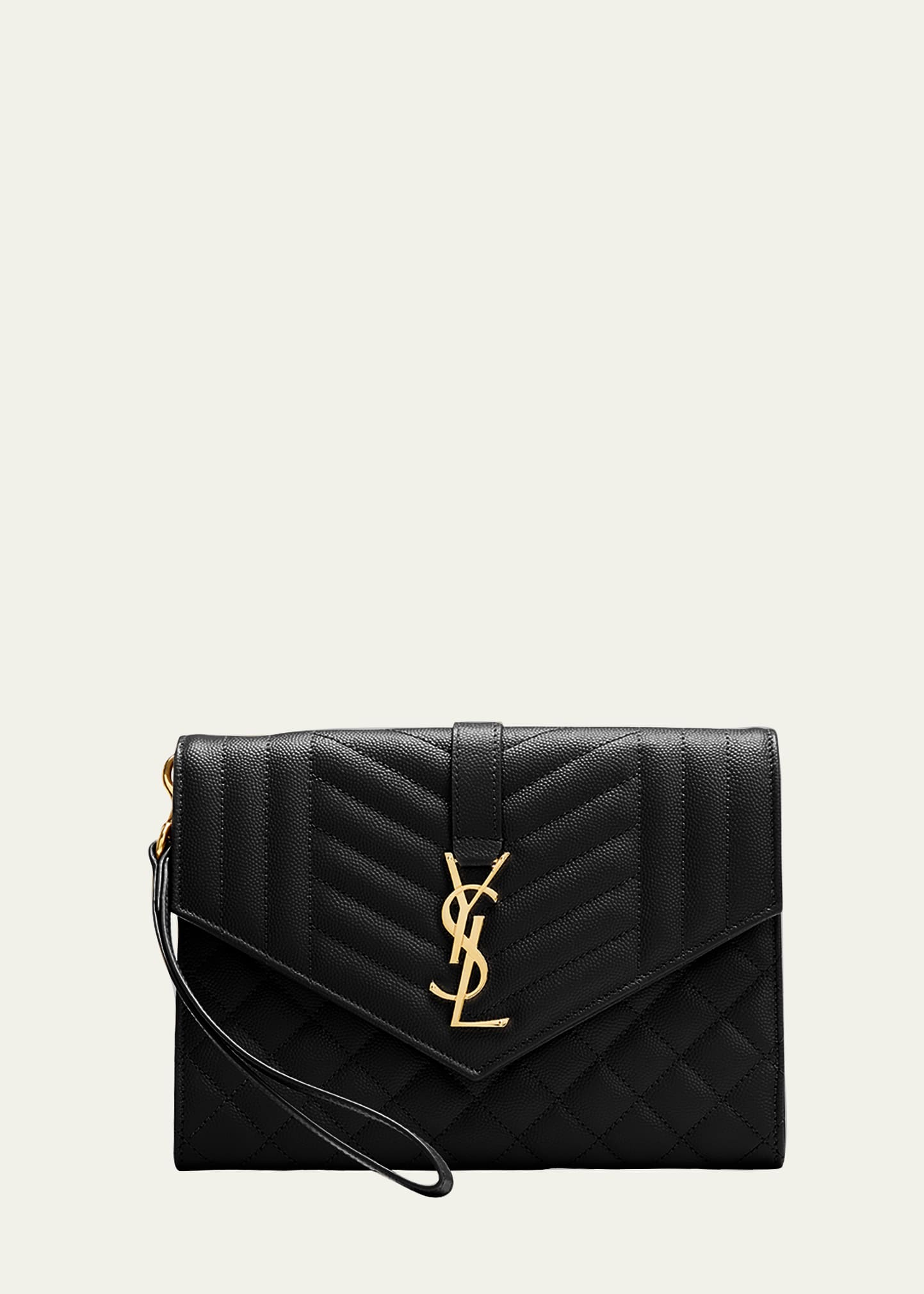 Envelope Flap YSL Clutch Bag in Grained Leather
