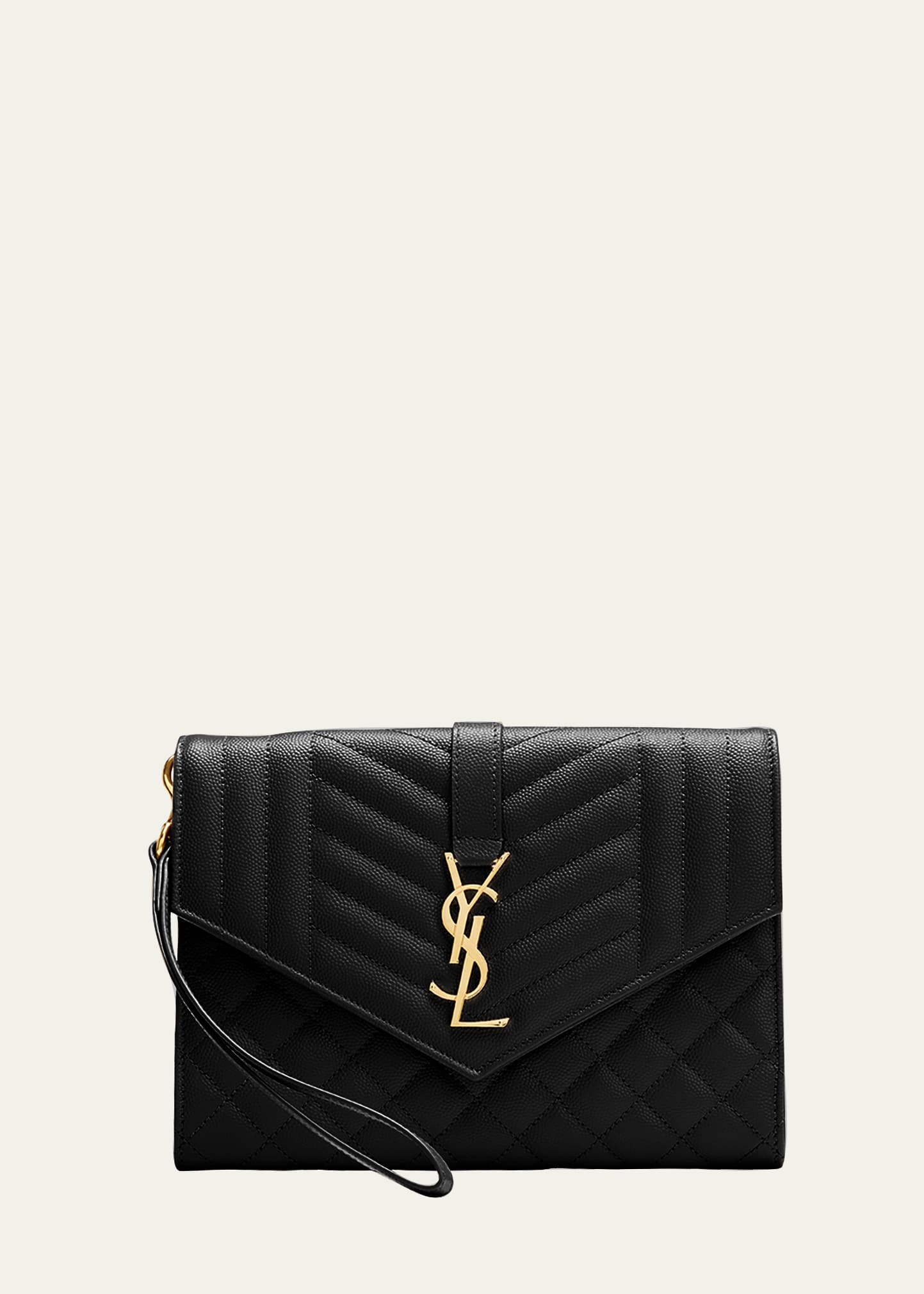 Saint Laurent Ysl Monogram Quilted Envelope Clutch Bag Nero