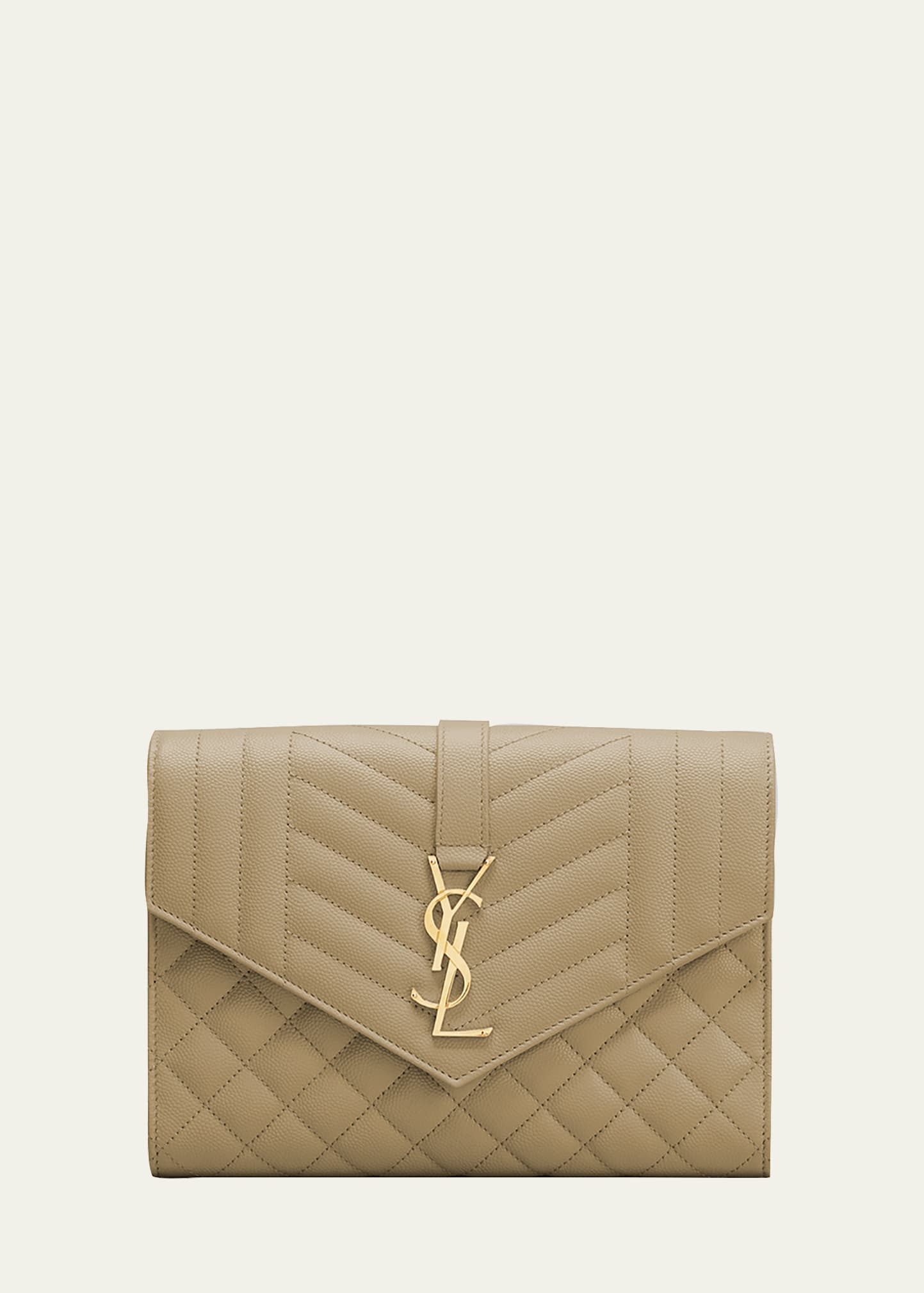 Saint Laurent Ysl Monogram Quilted Envelope Clutch Bag In Vert Kaki ...