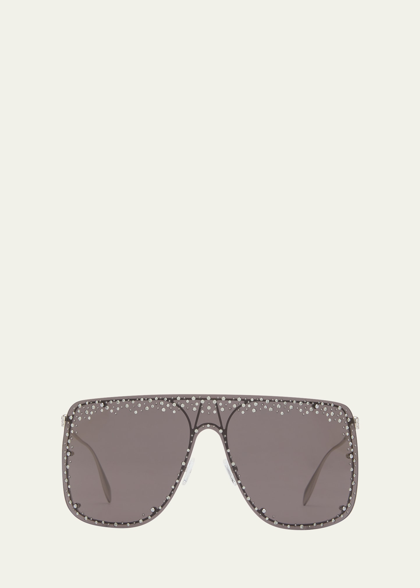Alexander Mcqueen Studded Skull Shield Sunglasses In Shiny Silver With