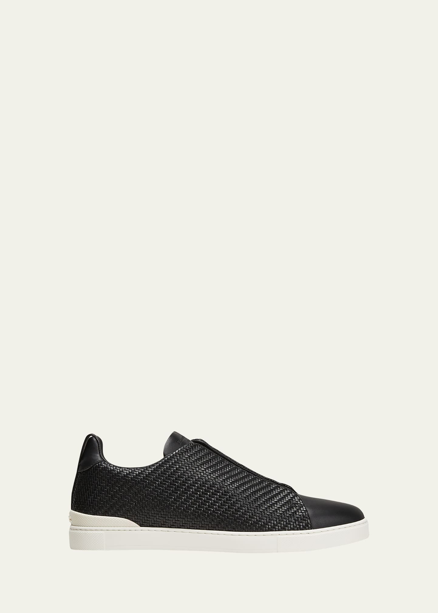 Zegna Men's Triple Stitch Woven Sneakers In Blk Sld