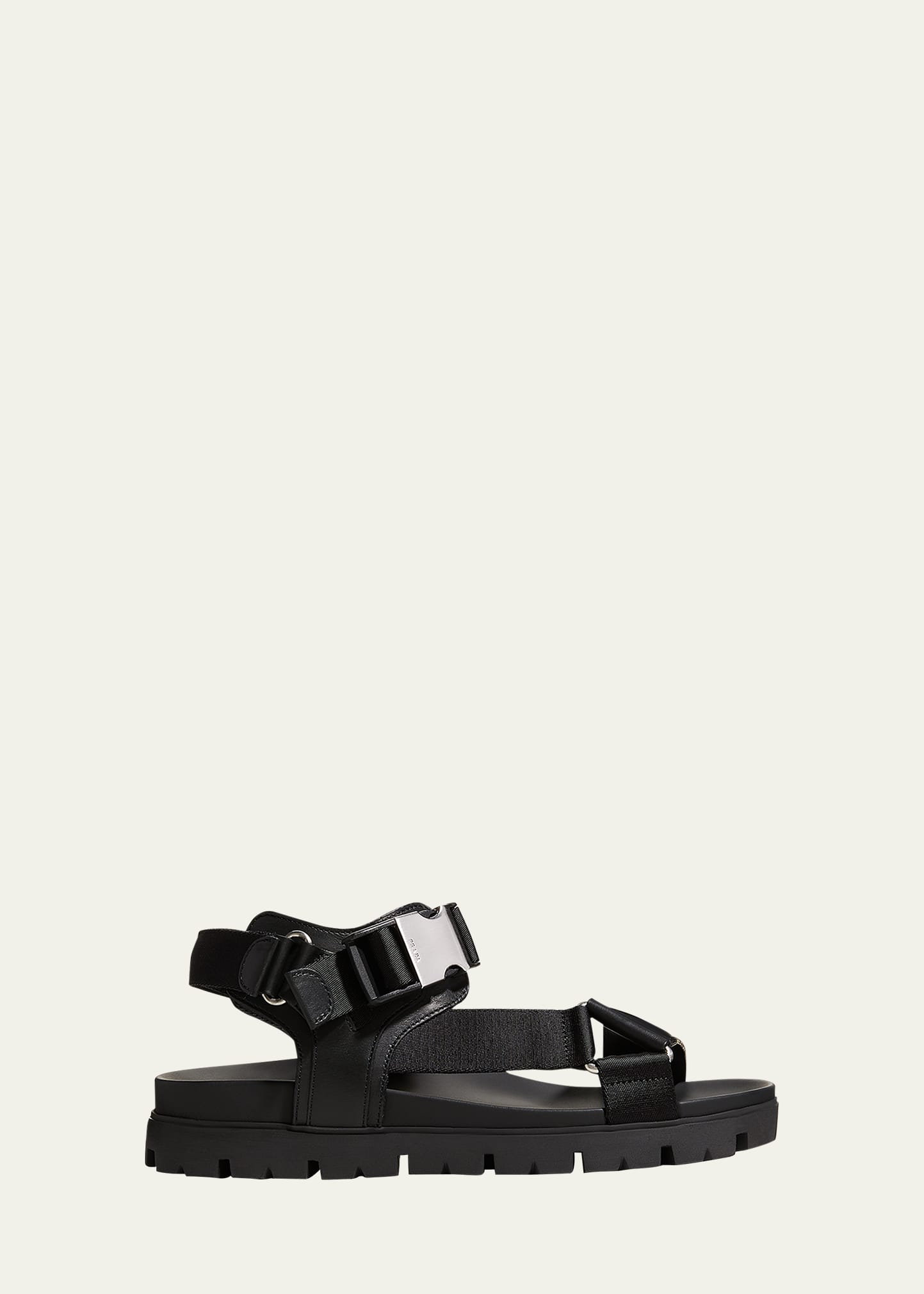 Prada Men's Sporty Leather & Nylon Tape Strap Sandals In Black