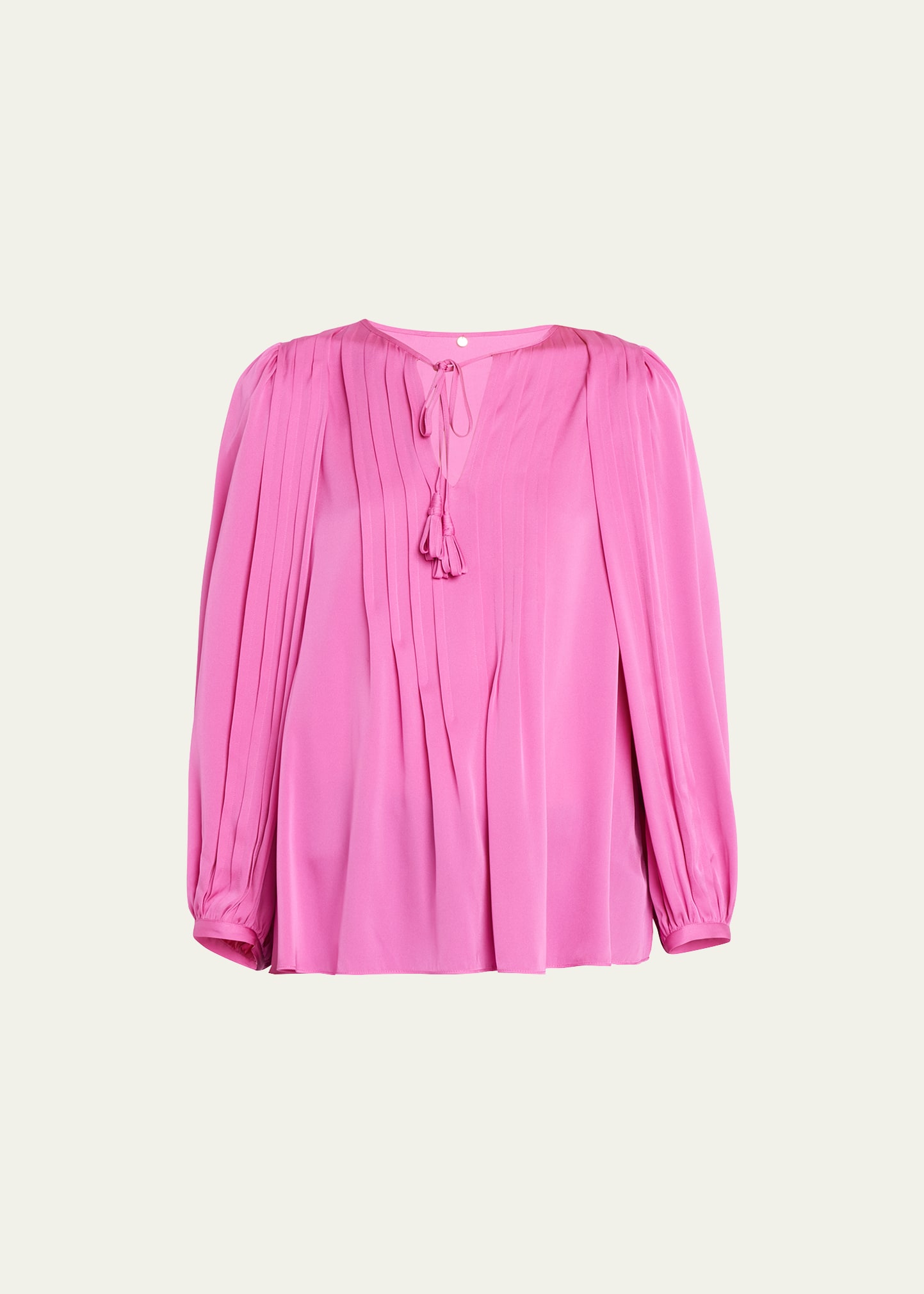 Kobi Halperin Nellie Pleated V-neck Long-sleeve Blouse In Pink Tulip