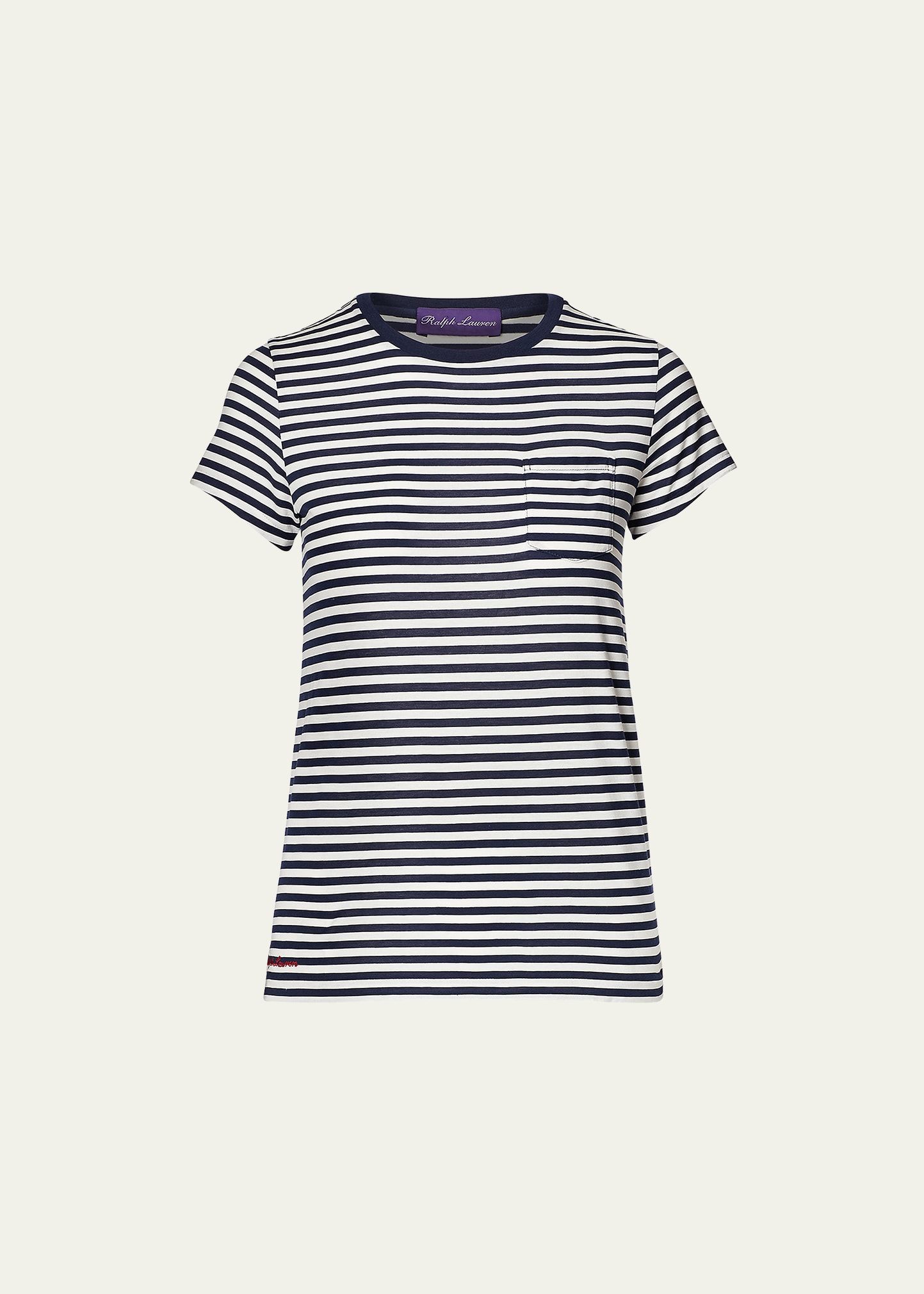 Polo Ralph Lauren Ralph Lauren Striped Ribbed Cotton Crewneck Tee In Dark Navy
