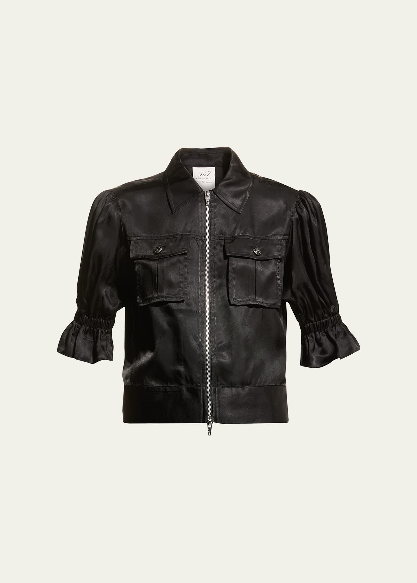 Cinq À Sept Holly Short-sleeve Sateen Jacket In Black