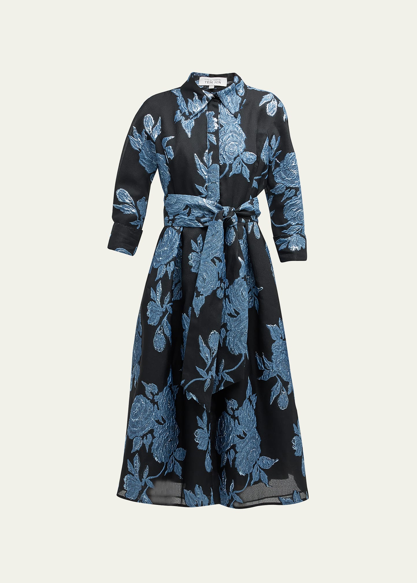 Metallic Jacquard Belted Shirtdress