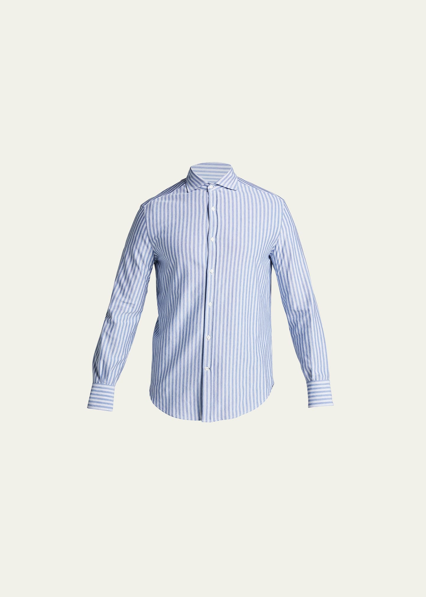 Brunello Cucinelli Men's Striped Jersey Sport Shirt In White/light Blue