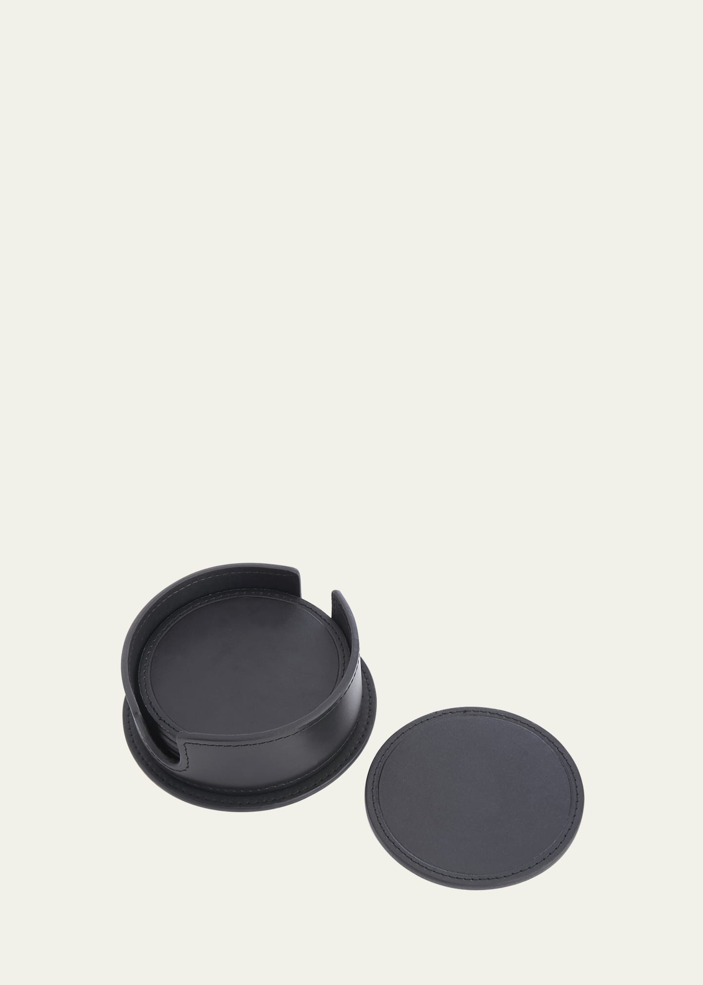 Royce New York 6-piece Leather Coaster Set In Black