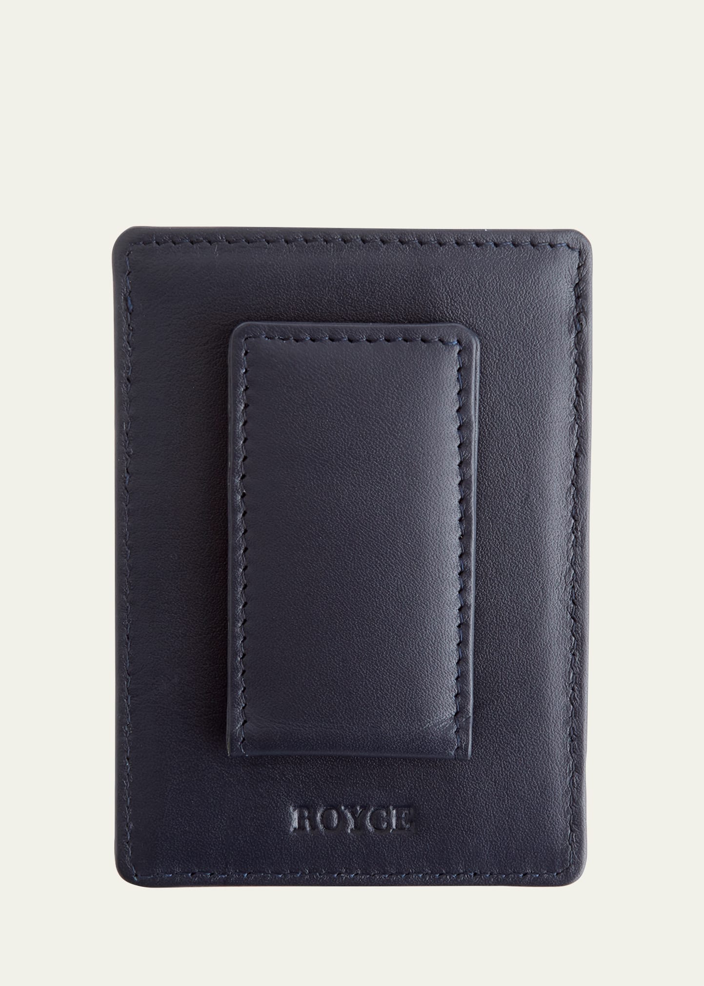 Royce New York Monogrammed Leather Magnetic Money Clip Wallet In Navy Blue