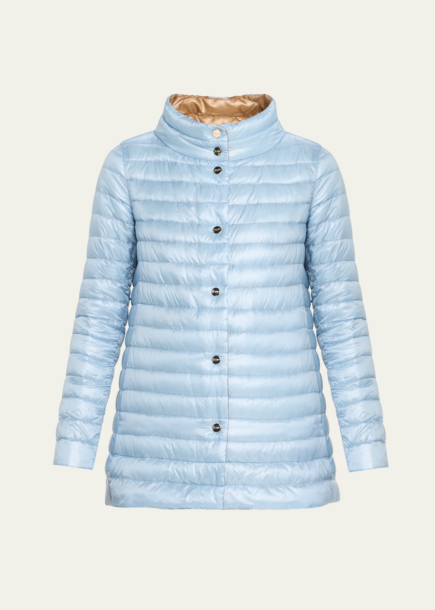 Shop Herno Reversible A-line Puffer Coat In Sky Blue/camel