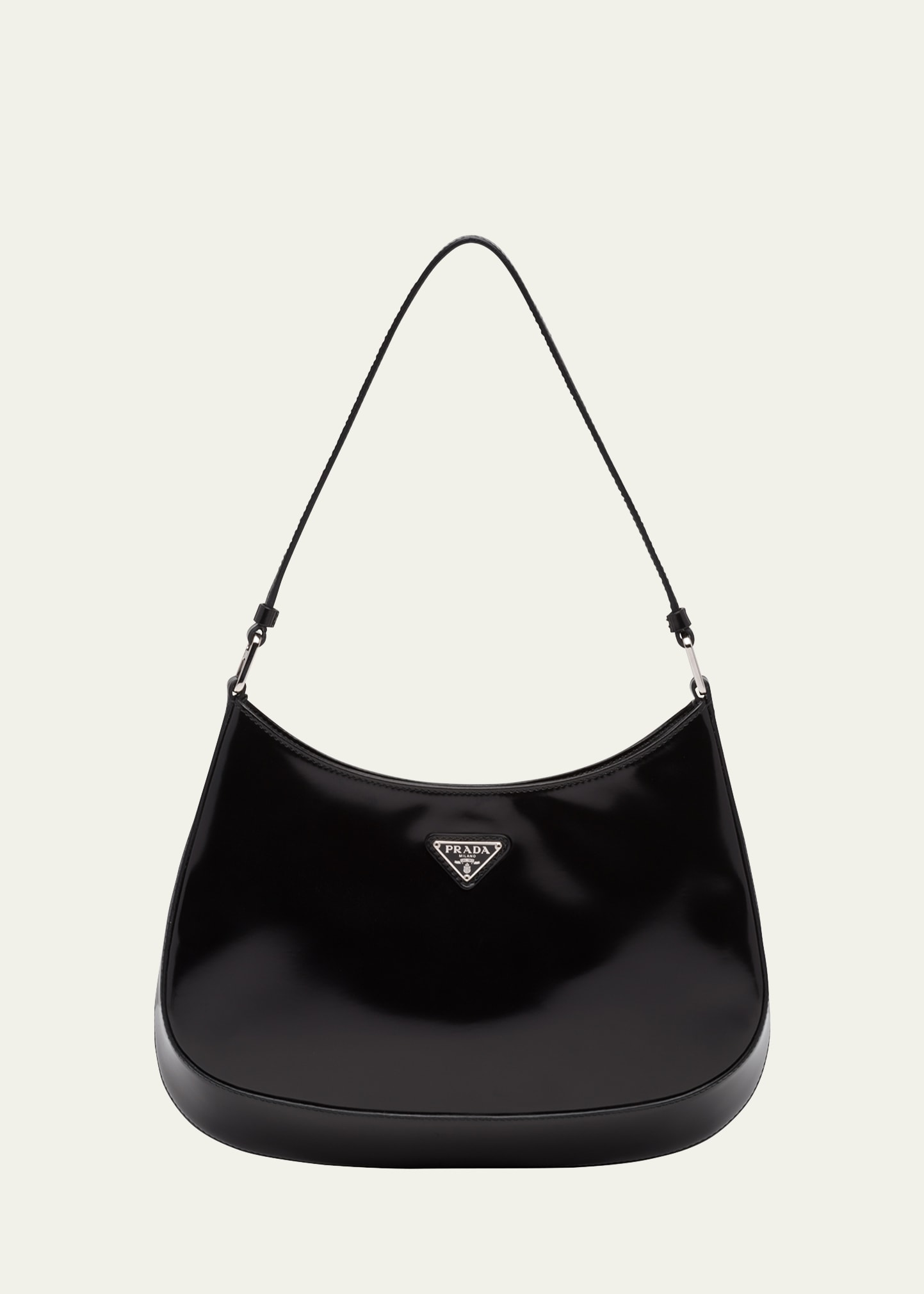 Prada Cleo Brushed Leather Hobo Bag In Black