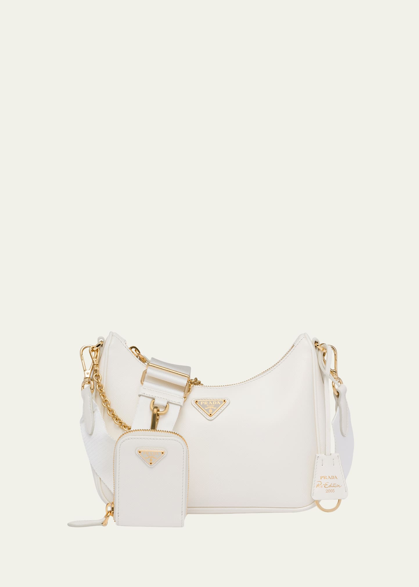 Prada Re-edition 2005 Calfskin Chain Shoulder Bag In Bianco