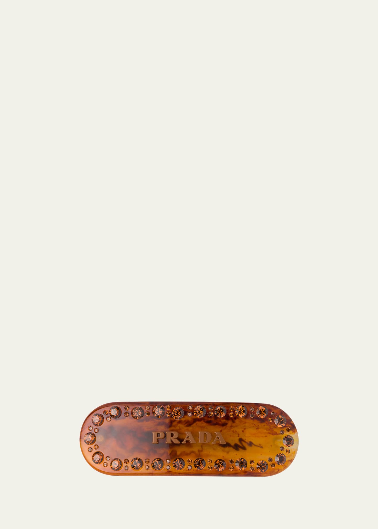 Prada Crystal Embellished Logo Hair Clip In Brown