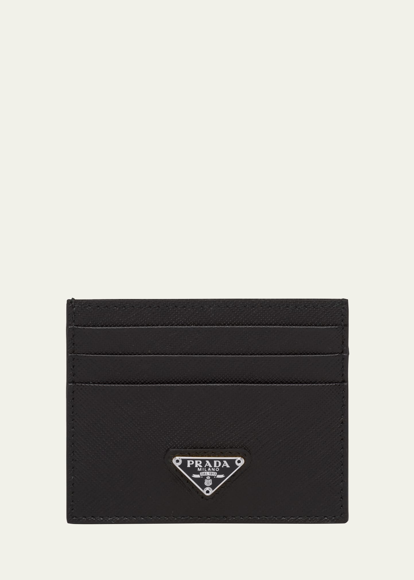 Prada Triangle Logo Leather Card Case In Nero