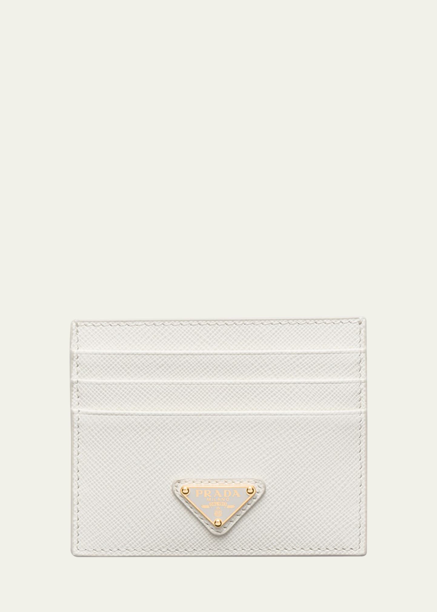 Prada Triangle Logo Leather Card Case In F0009 Bianco