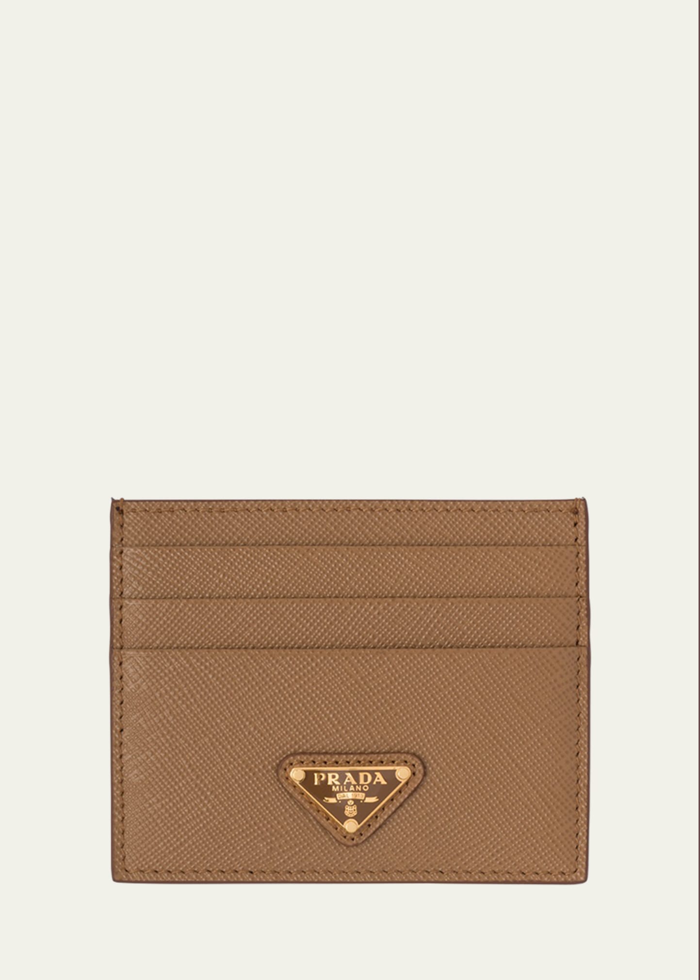 Prada Triangle Logo Leather Card Case In F03oe Caramel X