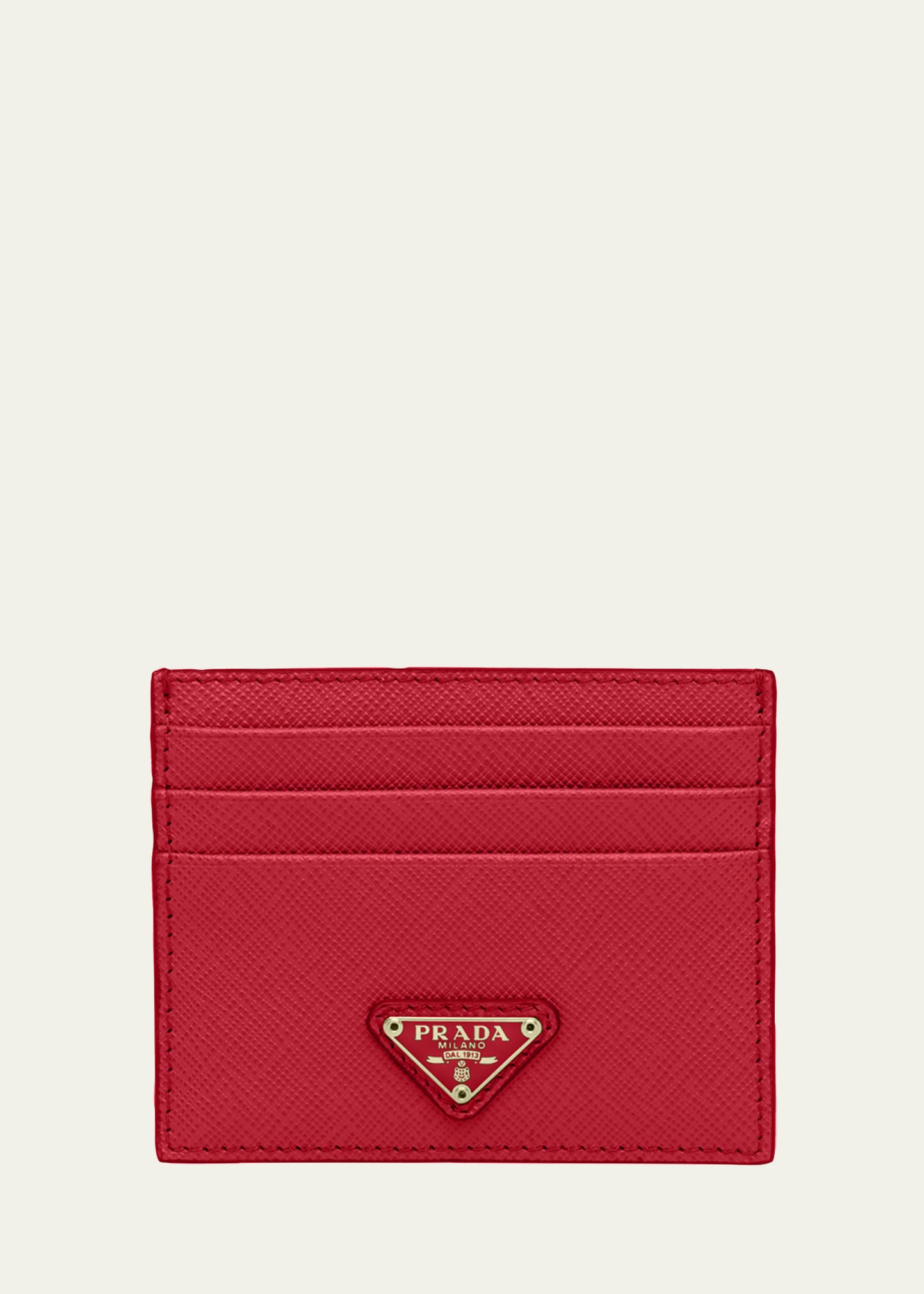 Prada Triangle Logo Leather Card Case In F068z Fuoco