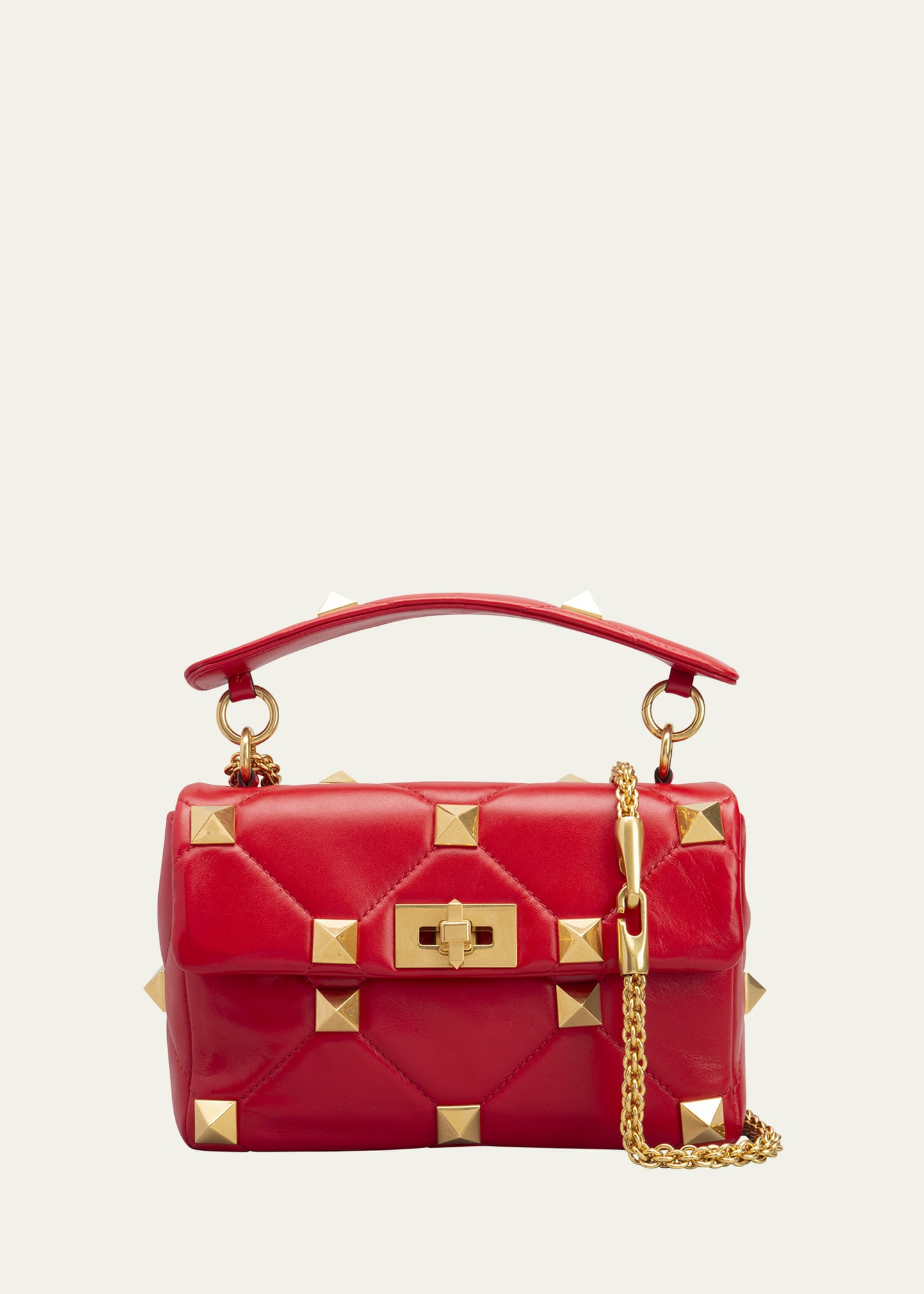 Valentino Roman Stud Medium Quilted Chain Shoulder Bag In Red