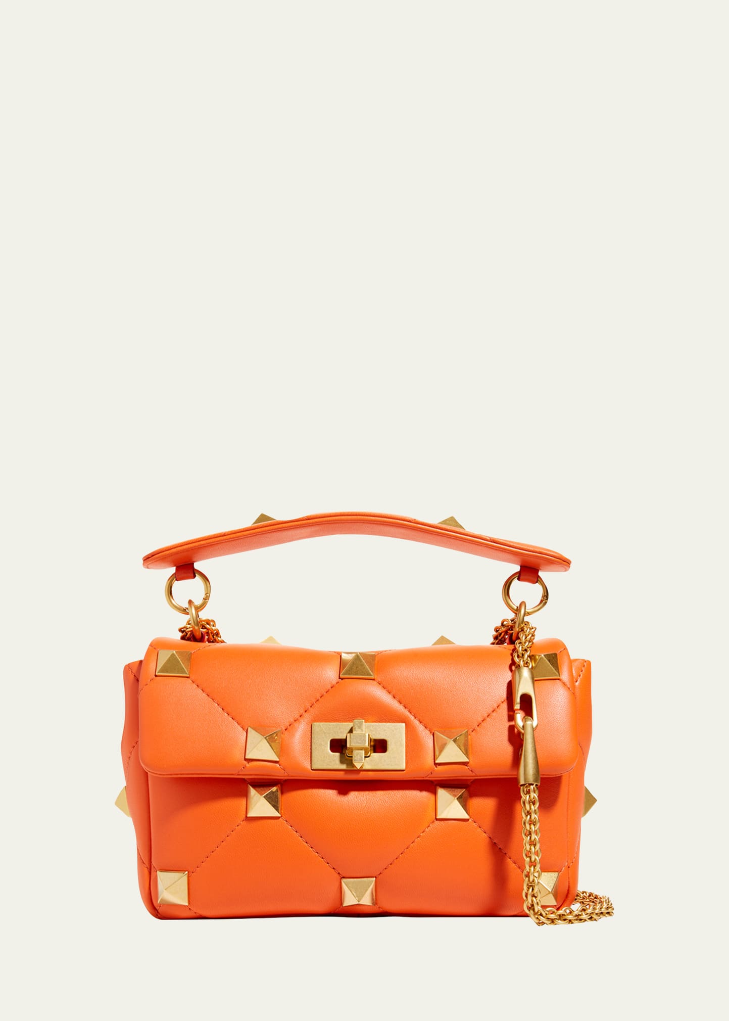 Valentino Garavani Roman Stud Medium Quilted Chain Shoulder Bag In Orange