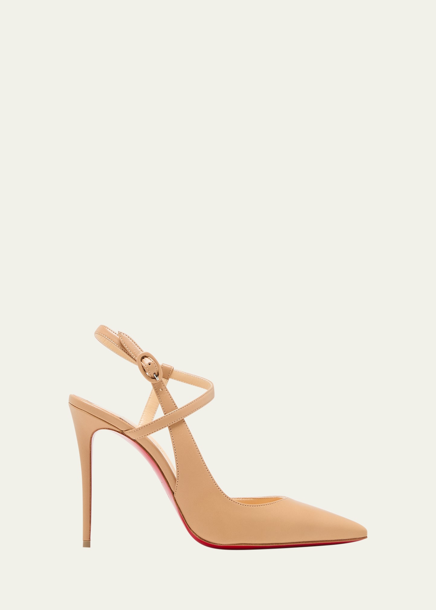 Jenlove Calfskin Red Sole Ankle-Strap High-Heel Pumps