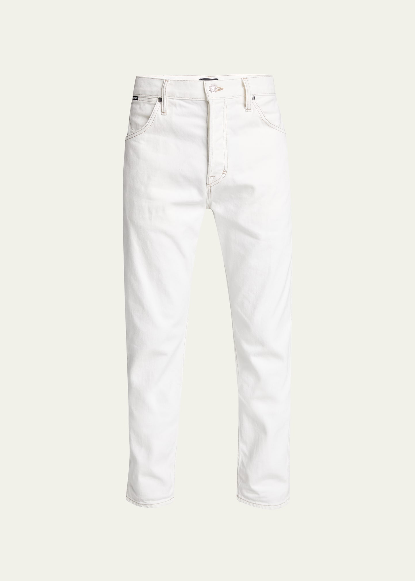 Tom Ford Men's Cotswolds Stone Comfort Selvedge Jeans In White Solid