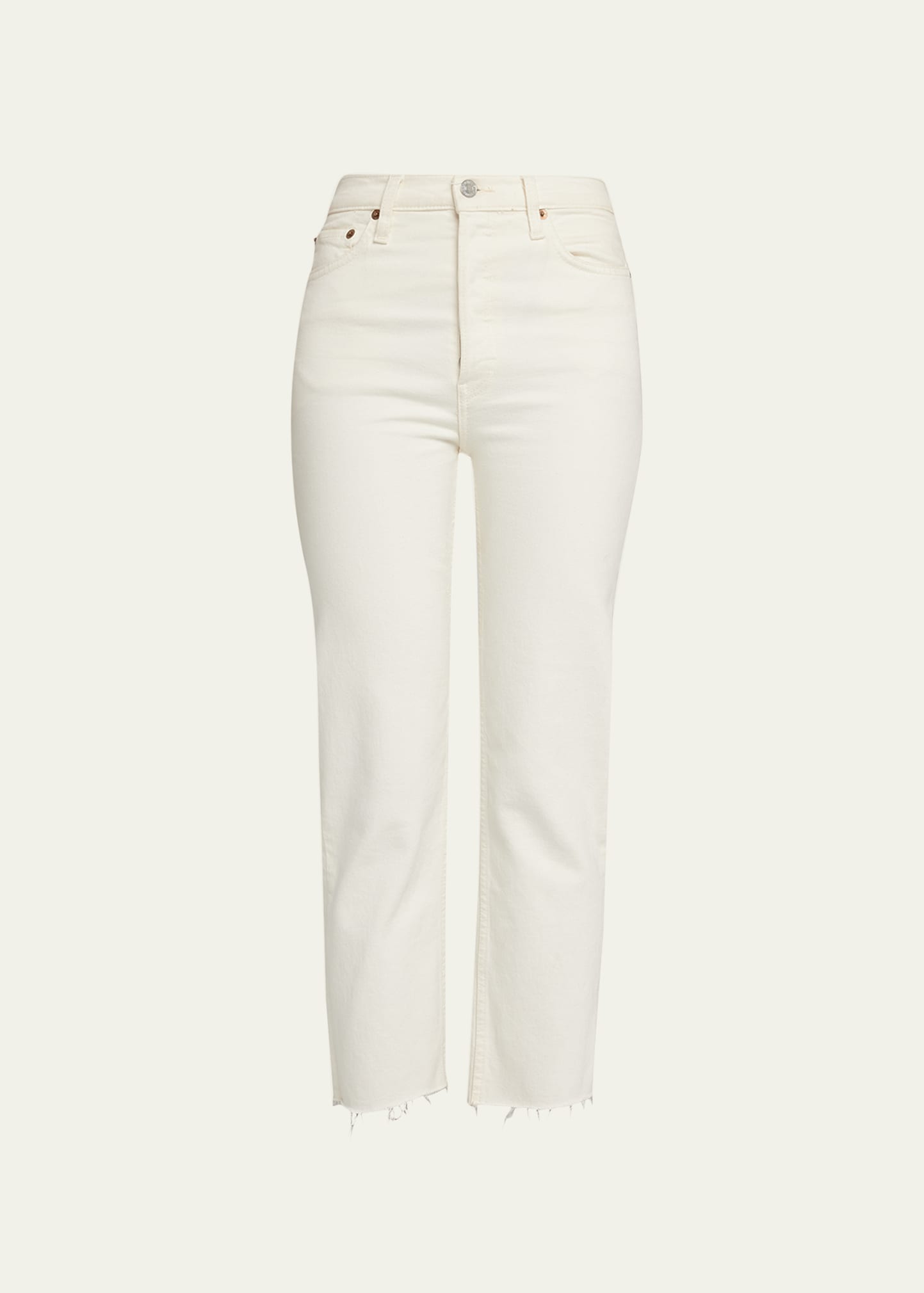 Re/done Originals High-rise Ankle Crop Frayed Skinny Jeans In Vintage White