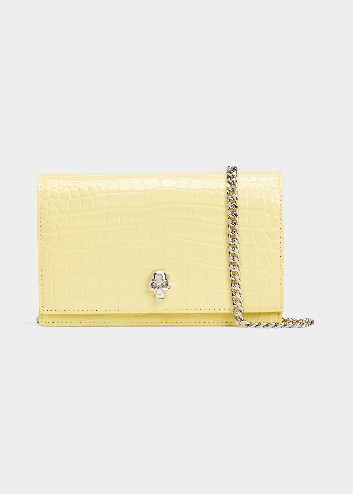 Alexander Mcqueen Mini Skull Croc-embossed Crossbody Bag In Pollen Yellow