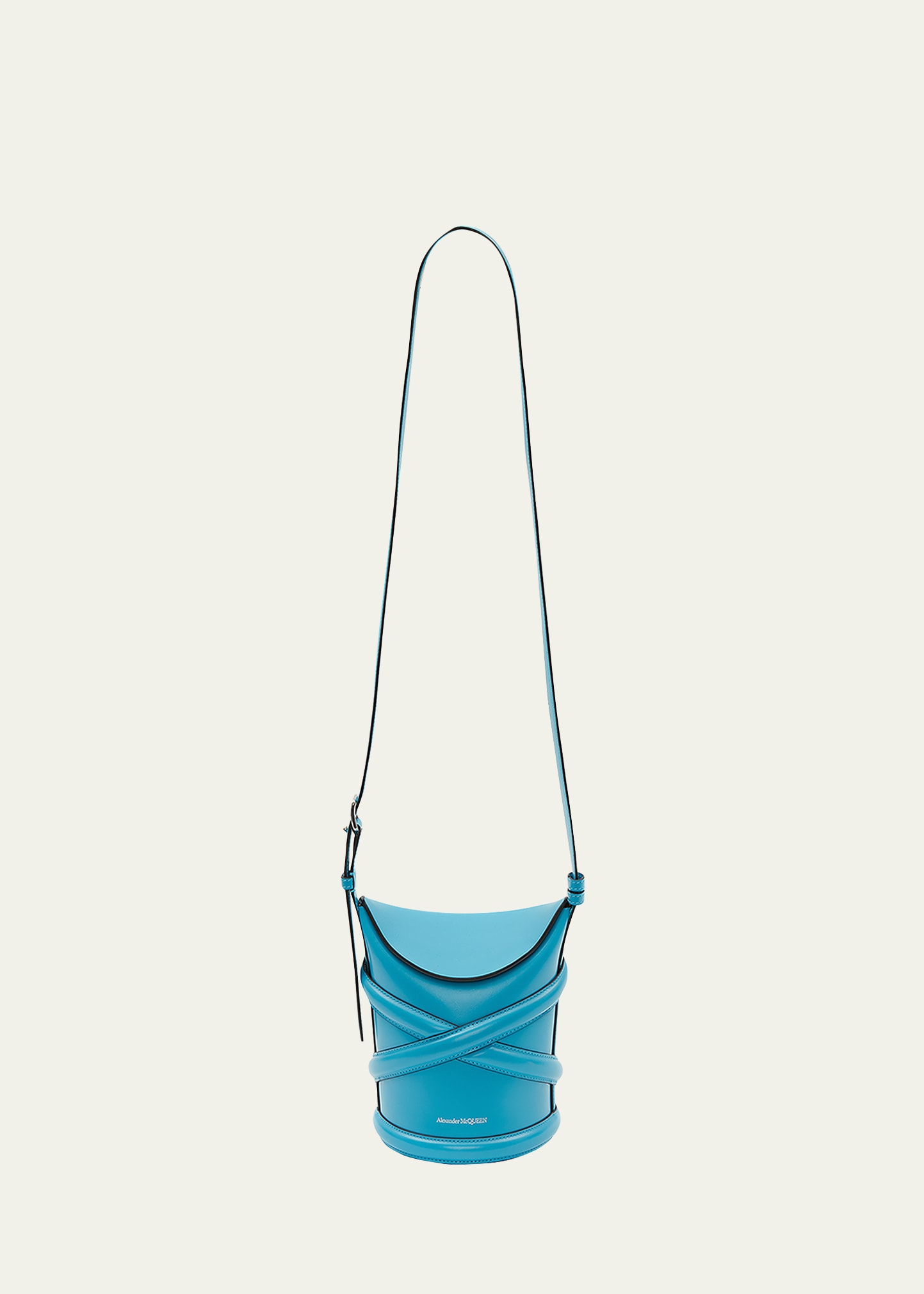 Alexander Mcqueen Small The Curve Leather Bucket Bag In Cerulean