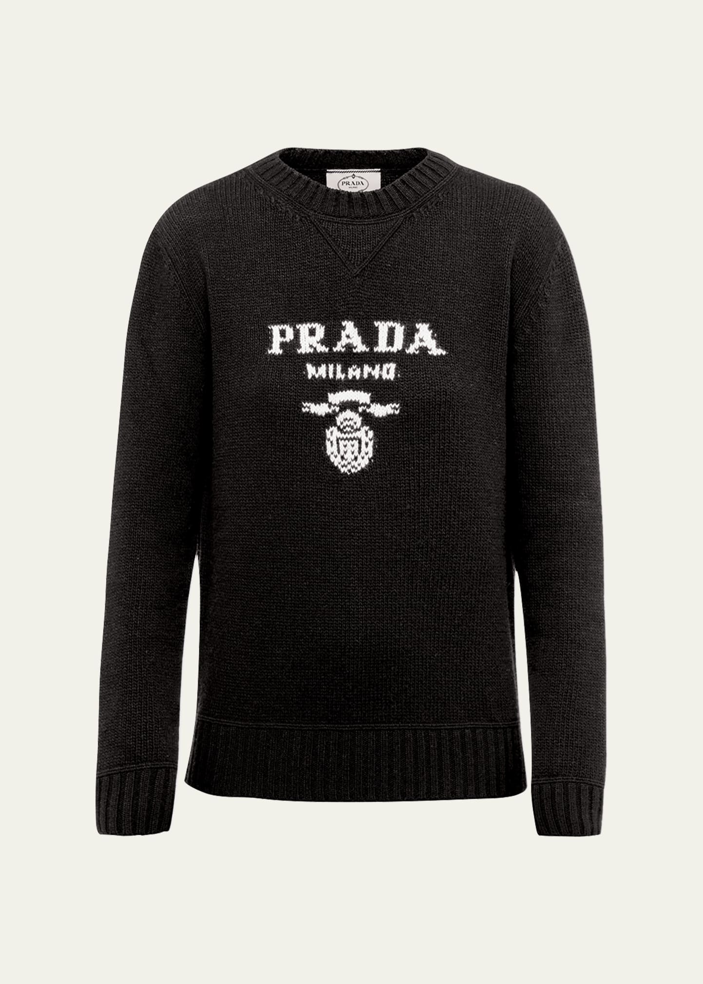 Prada Cashmere And Wool Logo Crew-neck Sweater In F0031grigio