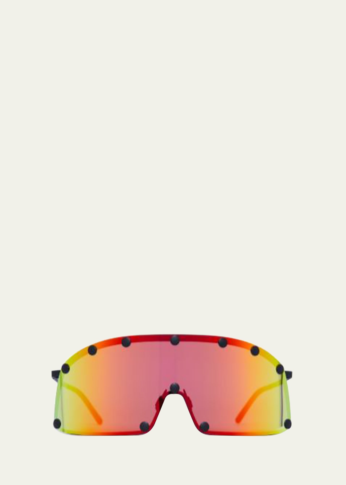 Rick Owens Men's Mirrored Studded Shield Sunglasses In Black Rainbow