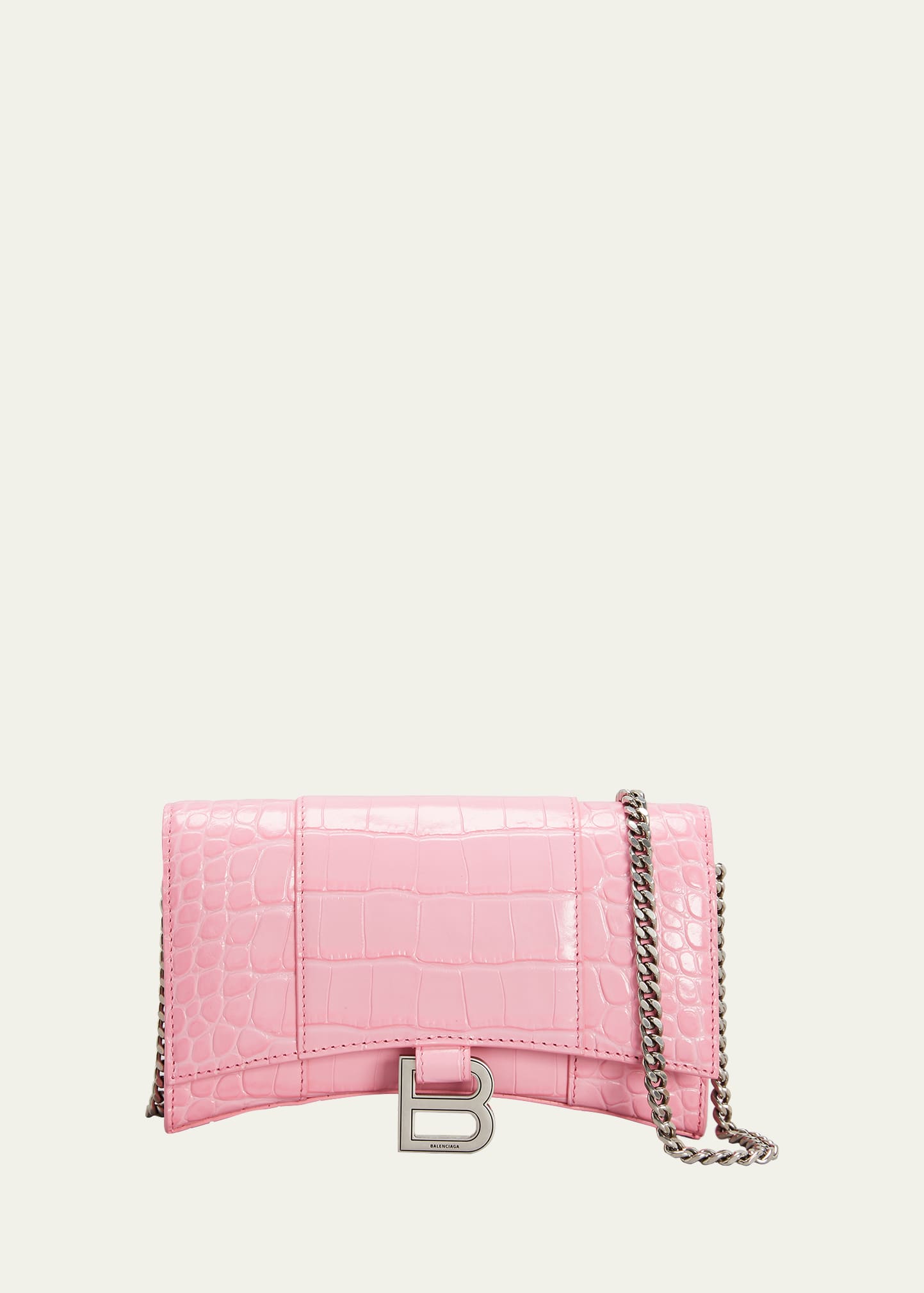 Balenciaga Hourglass Croc-embossed Wallet Crossbody Bag In Sweet Pink