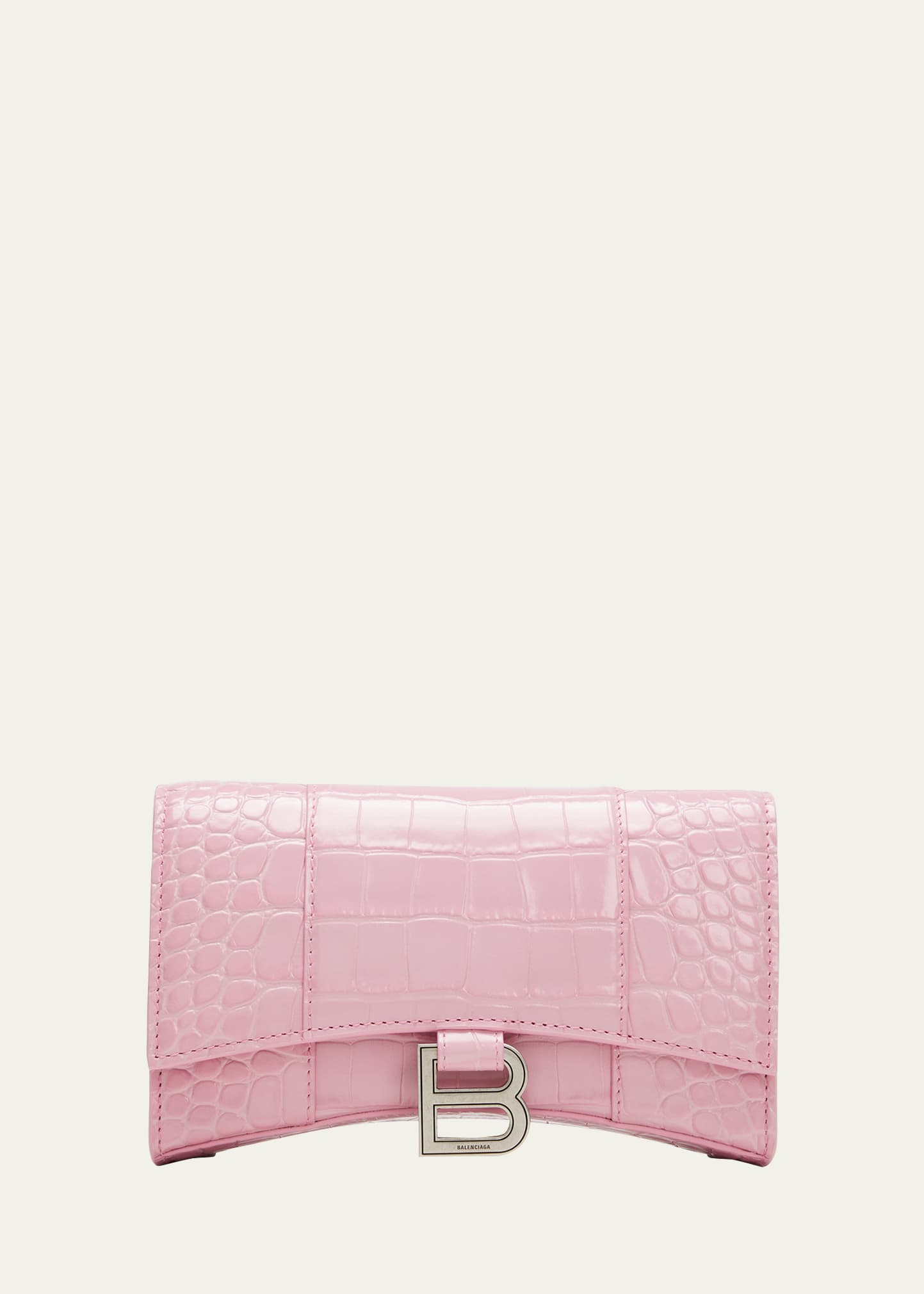 Balenciaga Hourglass Croc-embossed Wallet Crossbody Bag In Candy Pink
