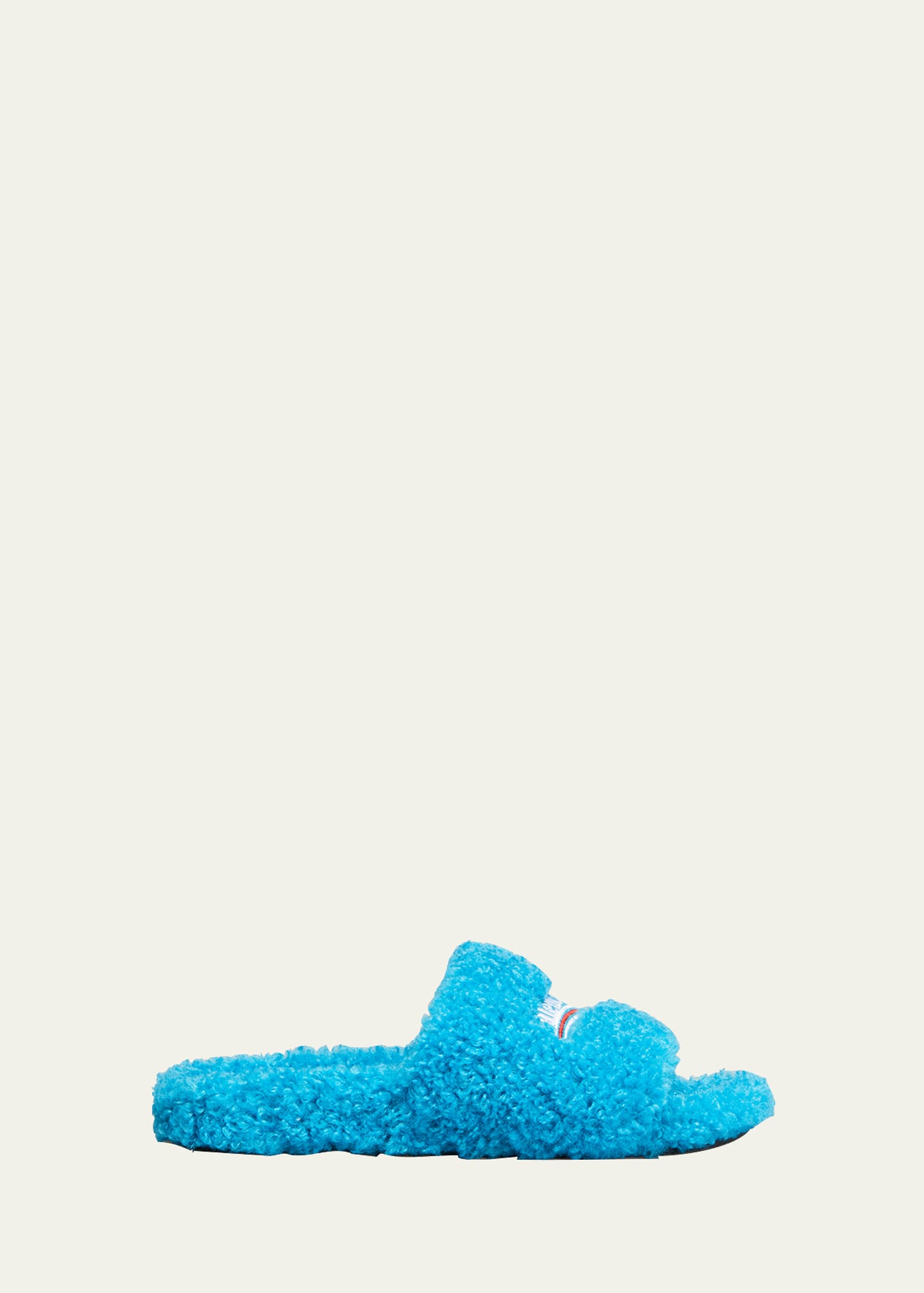 Balenciaga Blue Furry Logo Faux Shearling Slides In Cyan Multi