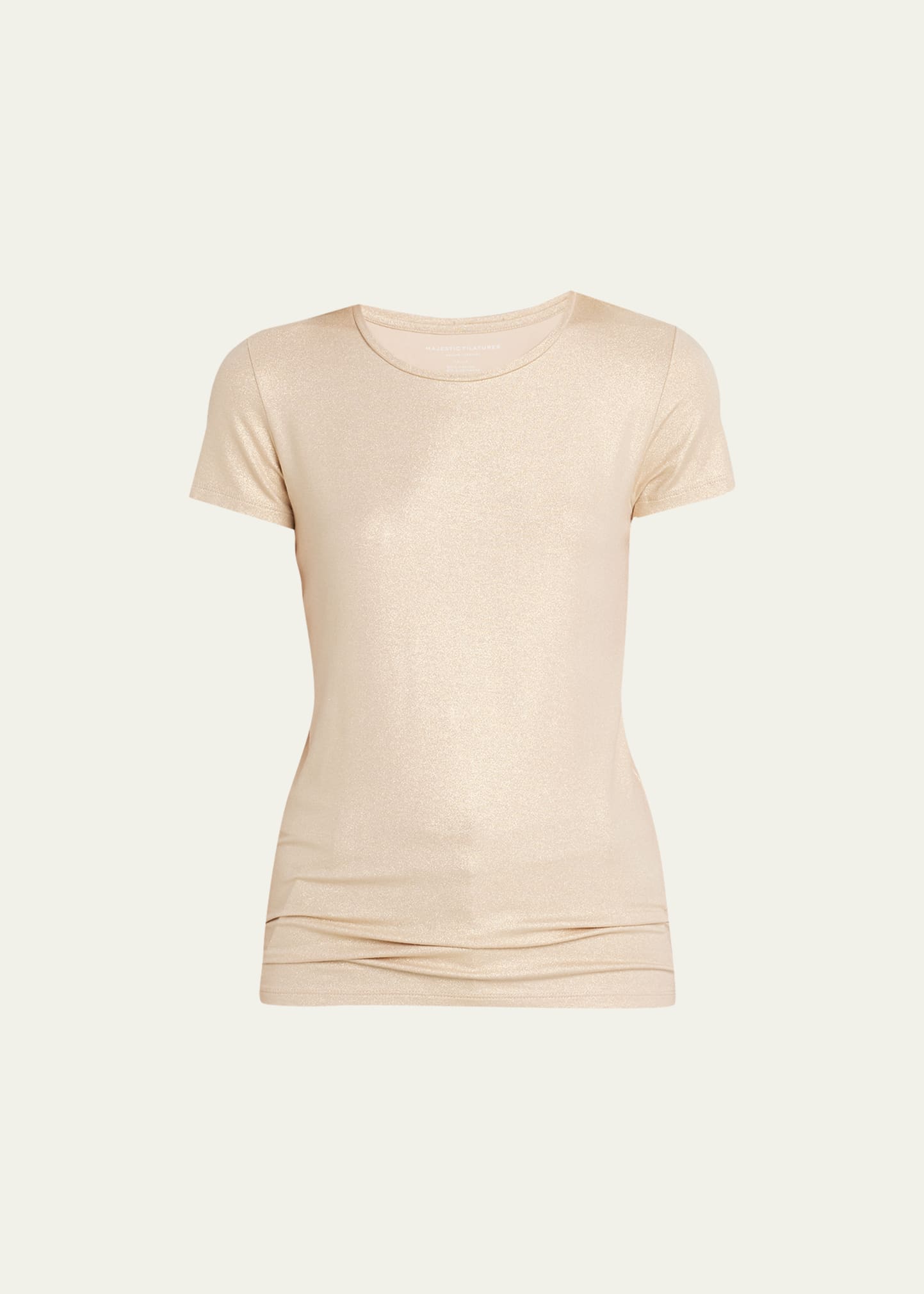 Majestic Soft Touch Metallic Crewneck Top In 742 Golden Sand