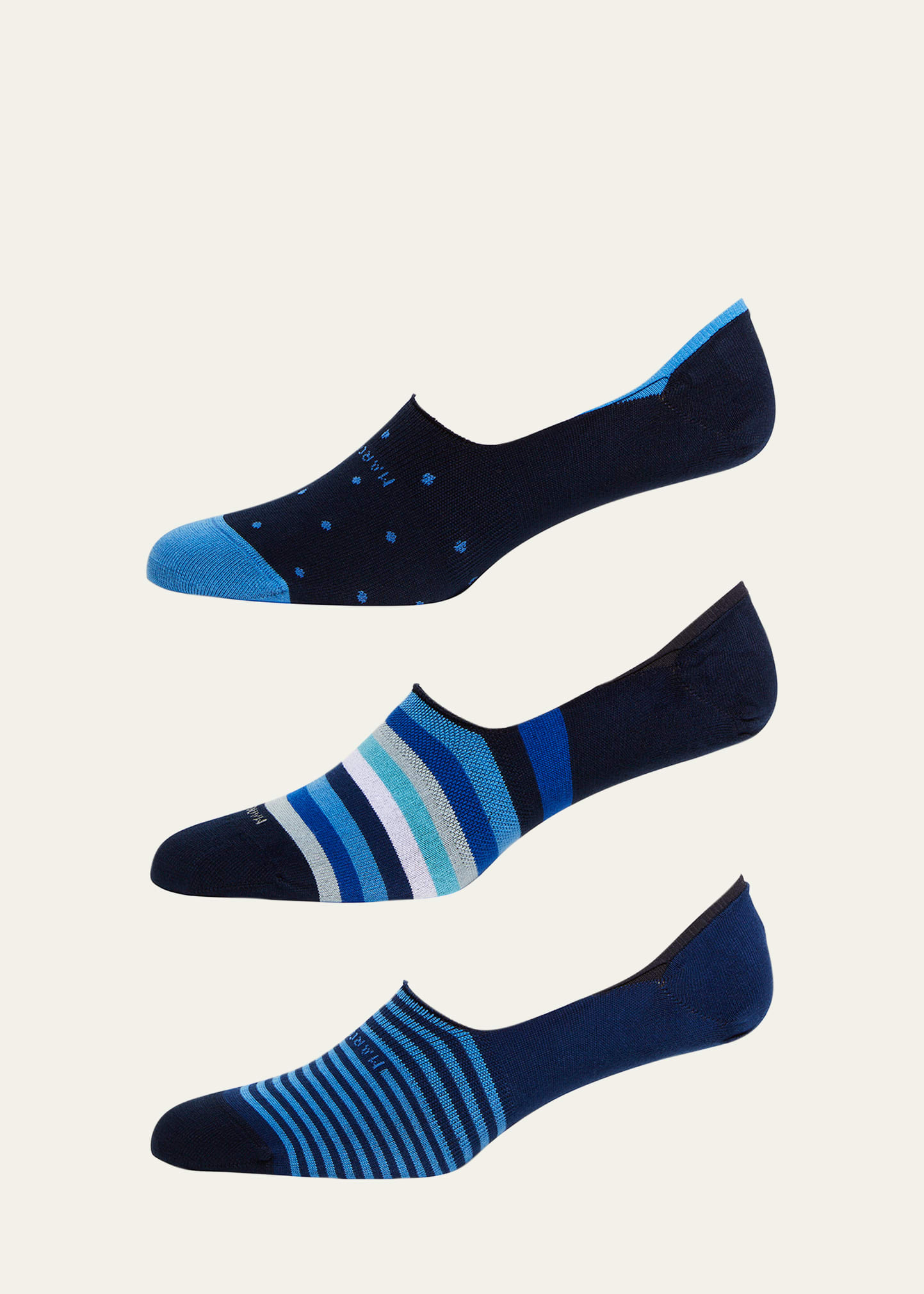 Shop Marcoliani Men's 3-pack Invisible Socks In Blue Multi