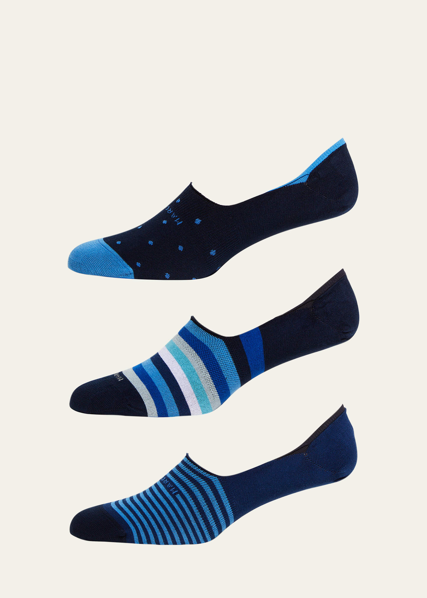 Marcoliani Men's 3-pack Invisible Socks In Blue Multi