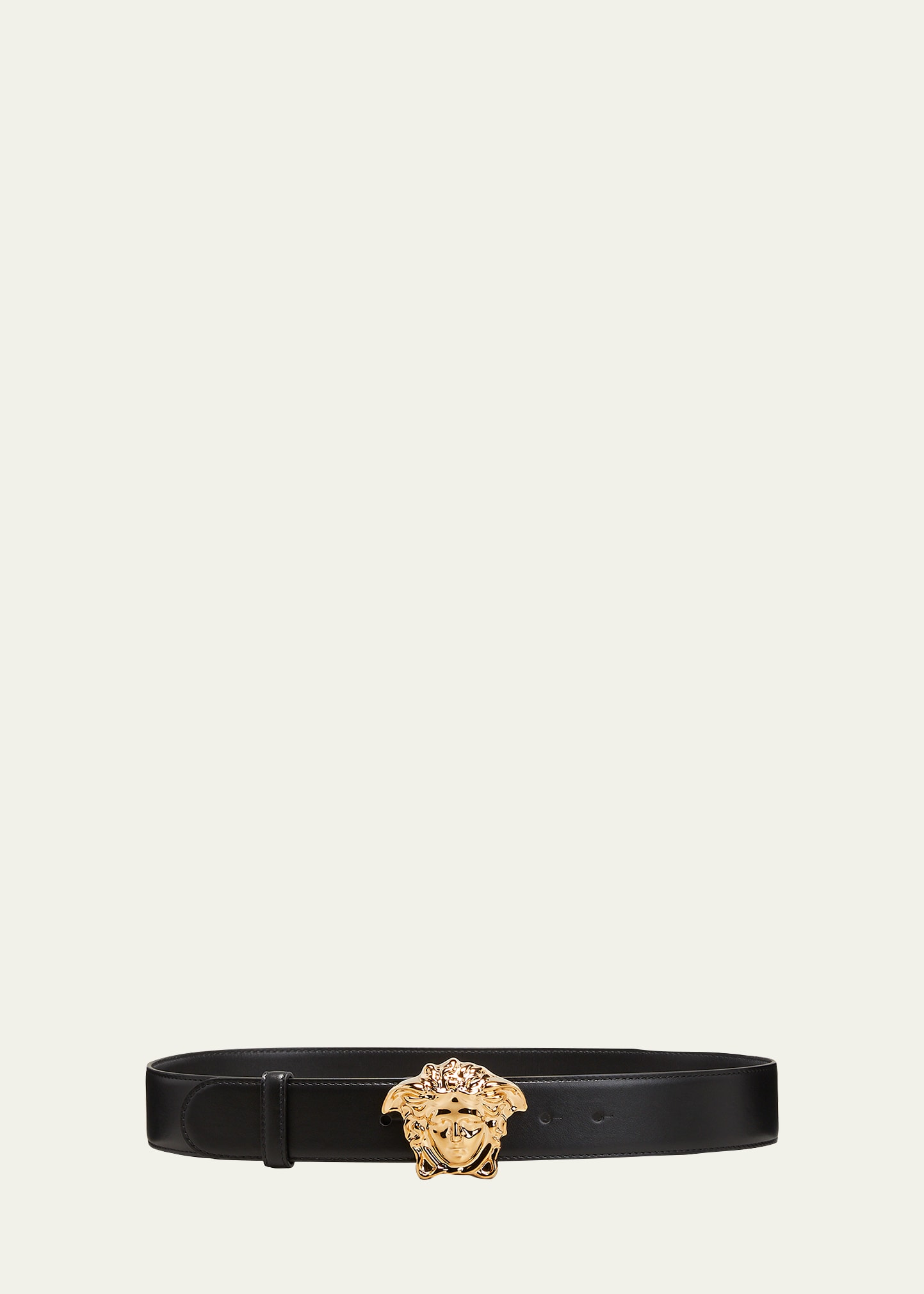 Versace La Medusa Buckle Leather Belt In Black / Gold