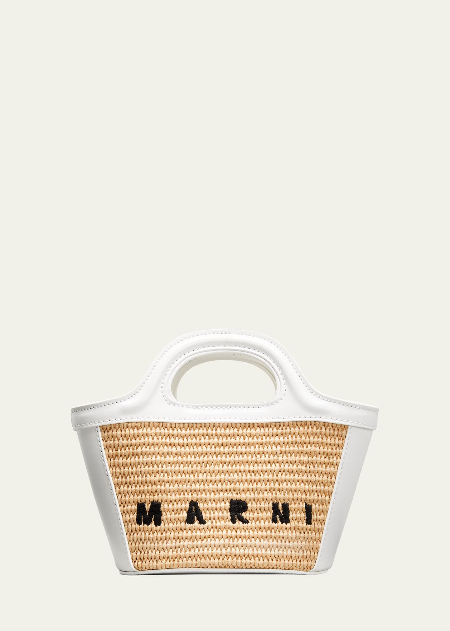 Marni Tropicalia Raffia And Leather Mini Basket Bag In Lily White