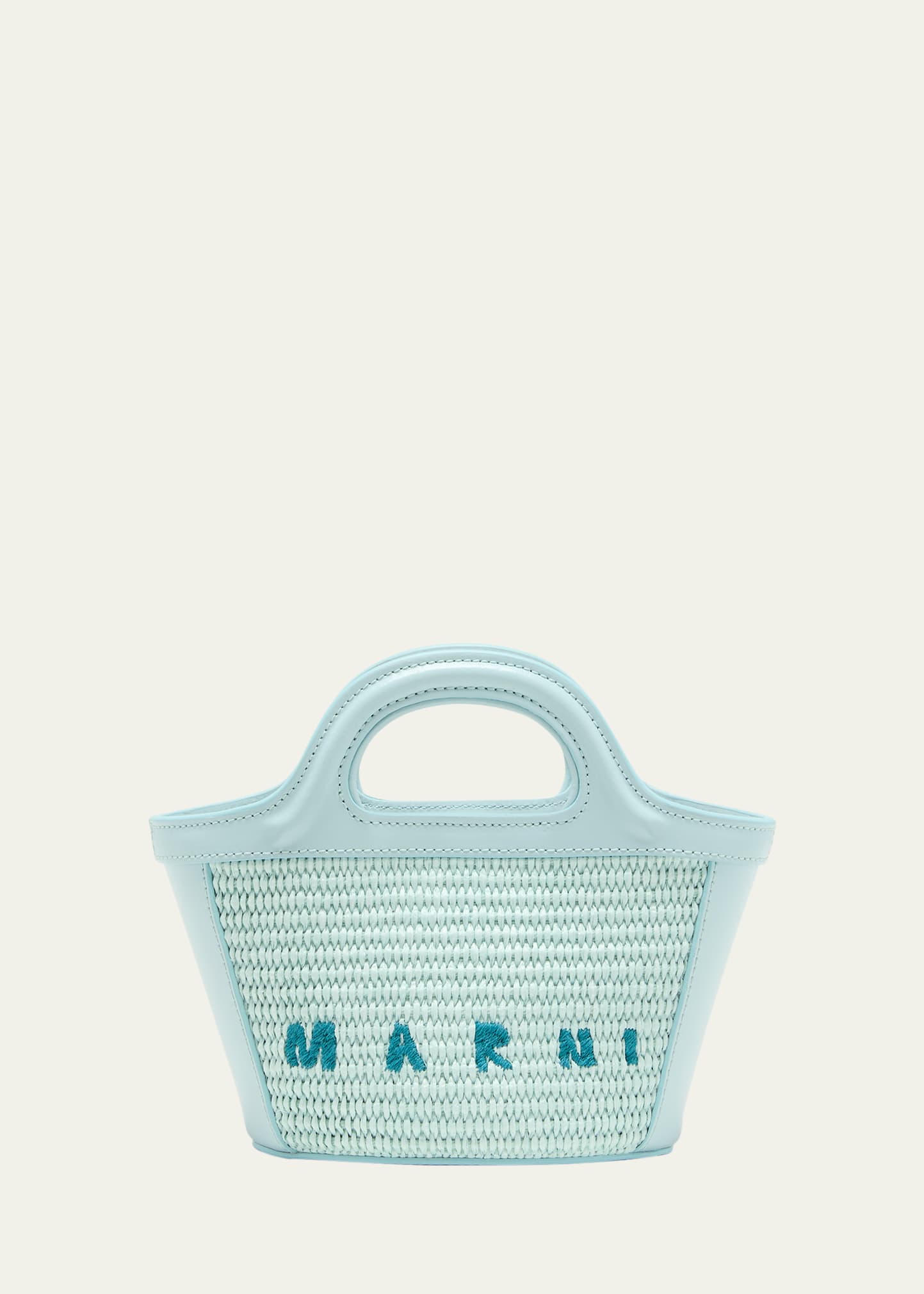 Shop Marni Tropicalia Micro Raffia Tote Bag In 00v18 Pale Mint