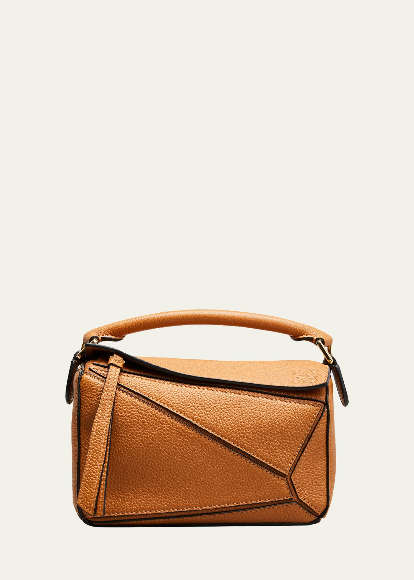 Loewe Puzzle Mini Top-handle Bag In Grained Leather In Caramel